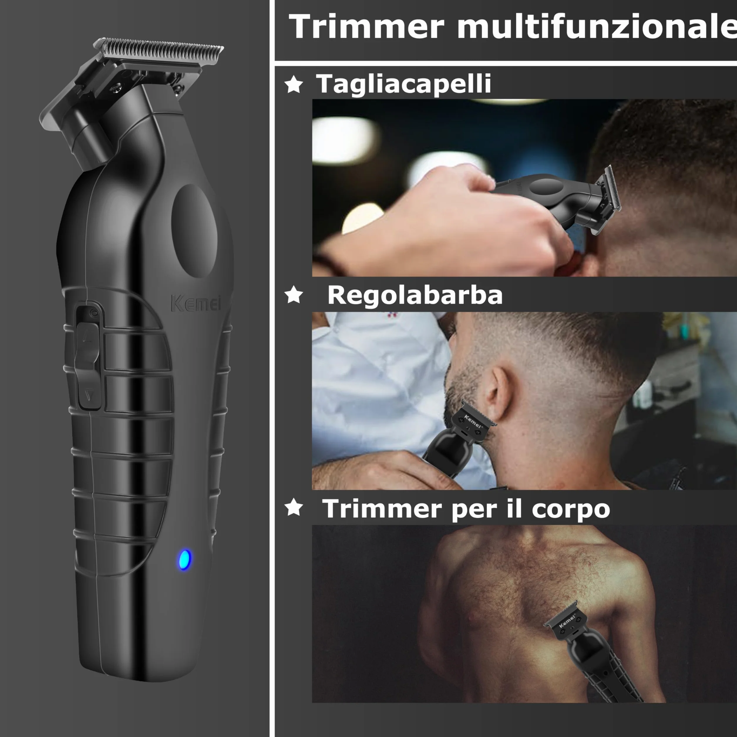 KEMEI PG2299 Tagliacapelli Professionale da Uomo, Kit di Taglio per Capelli Senza Fili, Tagliabarba Zero Gapped, Tagliacapelli da Barbiere con Lama a T e Ricaricabile USB, Regali per la Festa del Papà