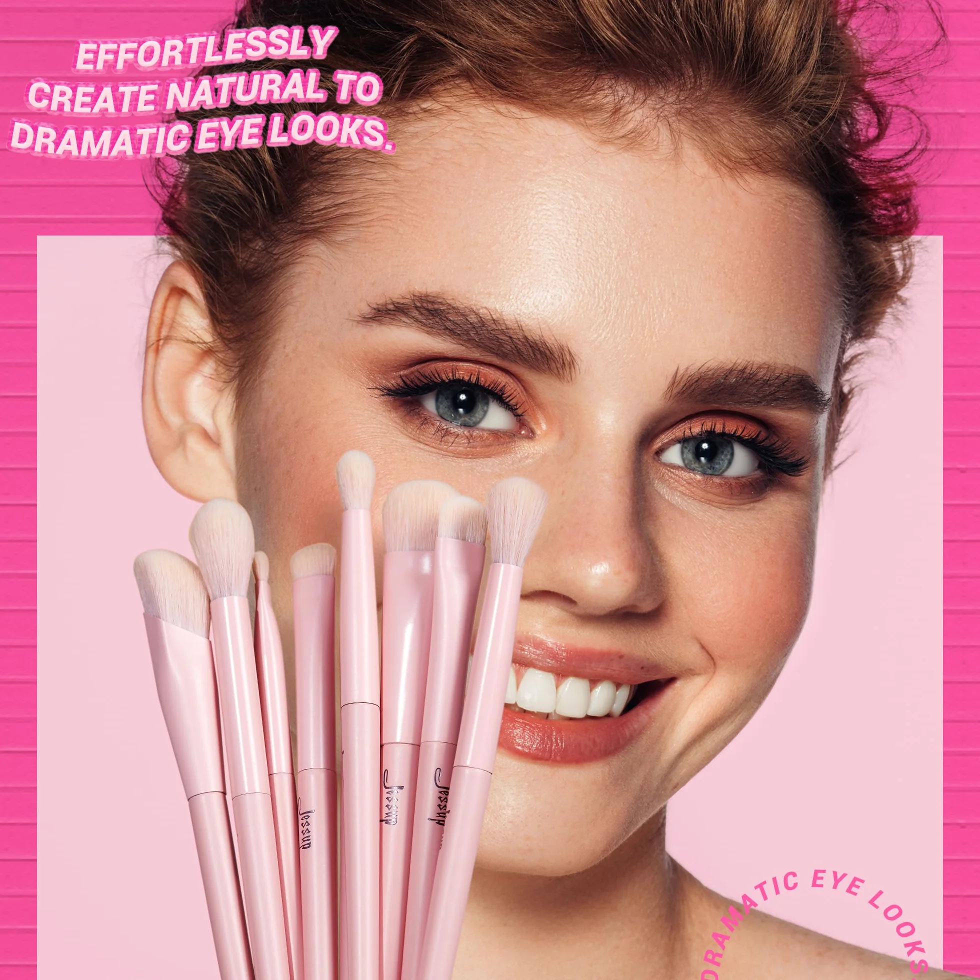 Jessup make up Rosa Set di pennelli per trucco 14 pezzi pennelli viso per fondotinta vegano premium correttore fard ombretto eyeliner in polvere evidenziatore T495