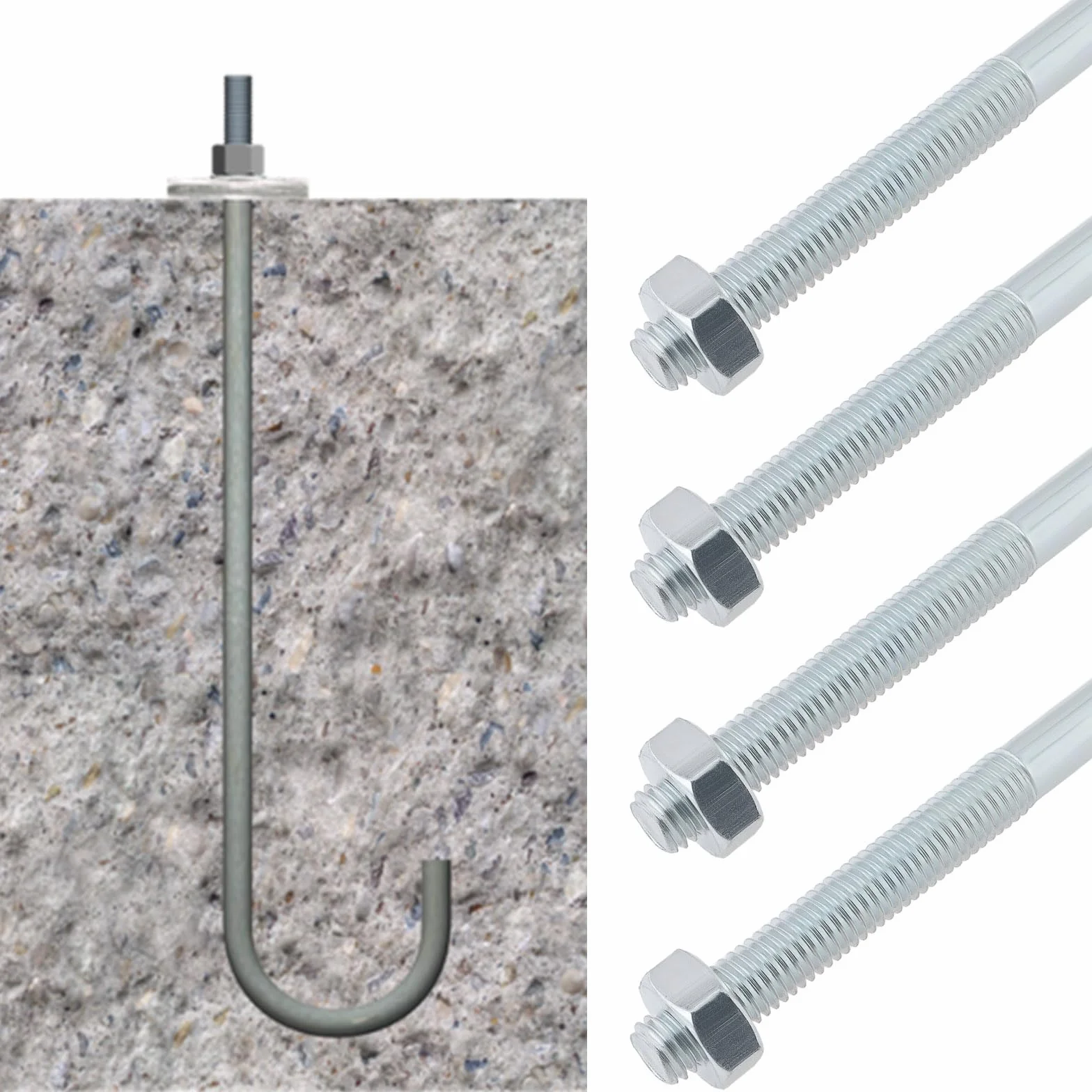 Bulloni a gancio M10 filettati gambo lungo 250 mm industriali