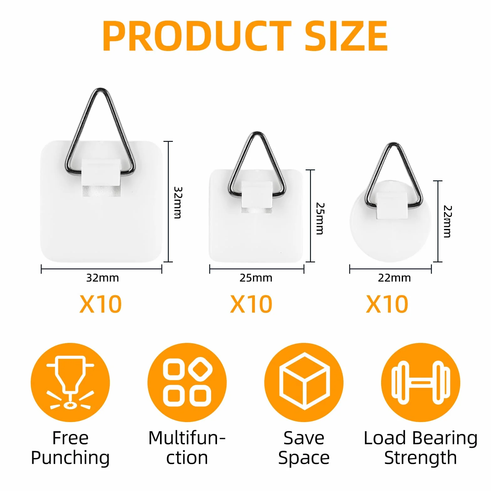 Adhesive Picture Hooks for Wall Hanging, Appendi Quadri Senza Chiodi, 30 Ganci Adesivi