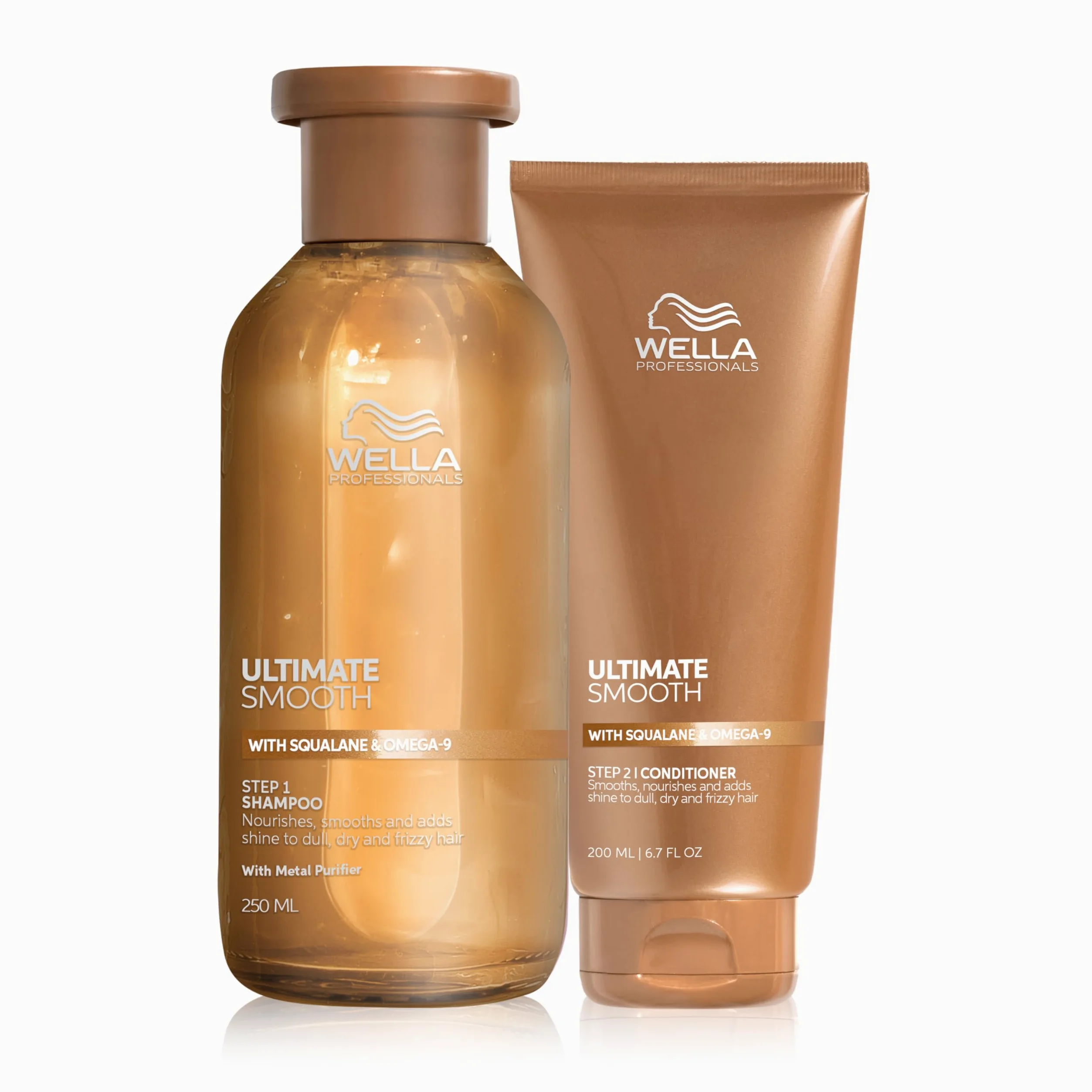 Wella Professionals Ultimate Smooth Shampoo e Conditioner - con Squalano e Omega 9 - Ristrutturante Capelli Secchi, Opachi e Crespi (250 ml e 200 ml)