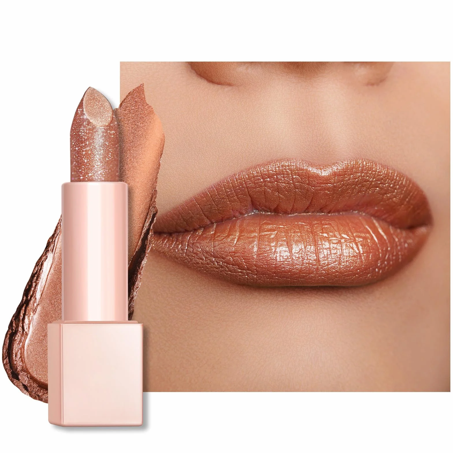 OULAC Rossetto Idratanti Finitura Lucida, Rossetto Glitter Bronzo Per Labbra Secche, Balsamo Labbra con Luminous Finish, Formula Idratante a Lunga Durata, Vegan (06) Precious Moment