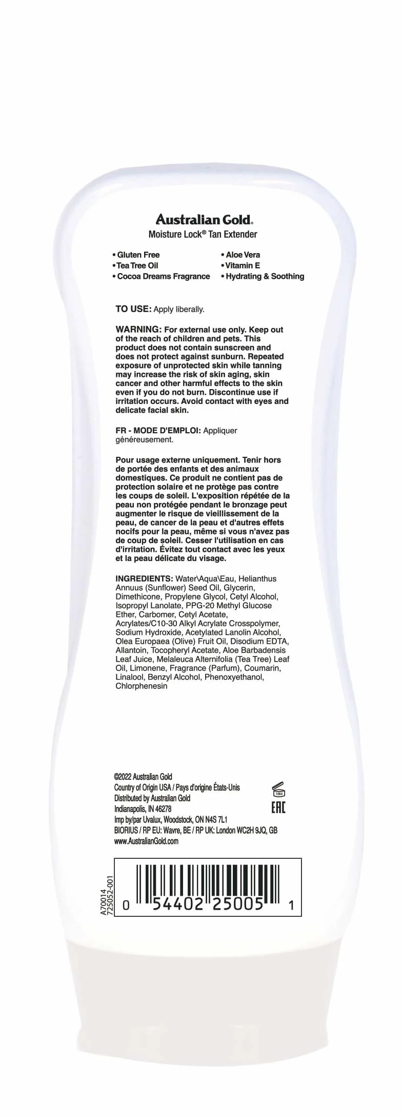Australian Gold Moisture Lock Tan Extender - Doposole idratante, 227g