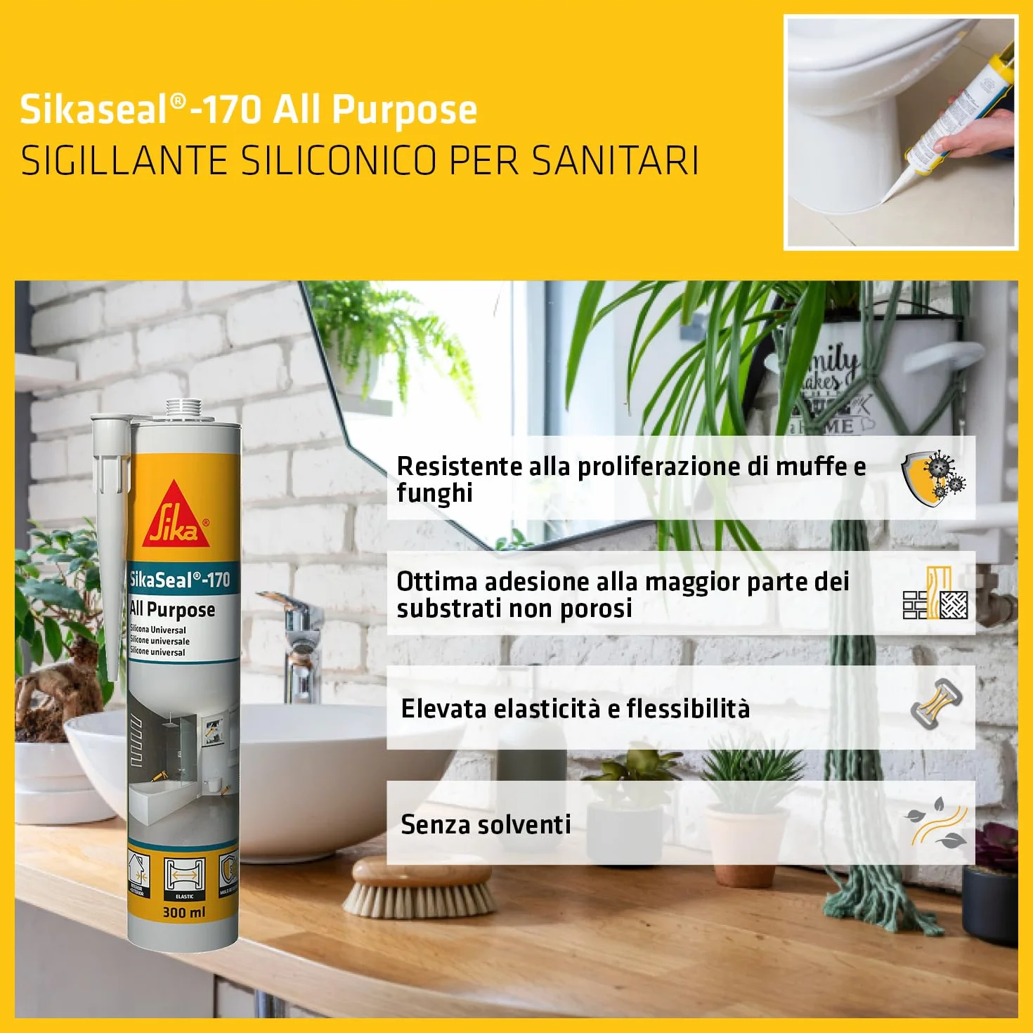 Sigillante siliconico universale SikaSeal-170 Bianco 300ml impermeabile antimuffa UV