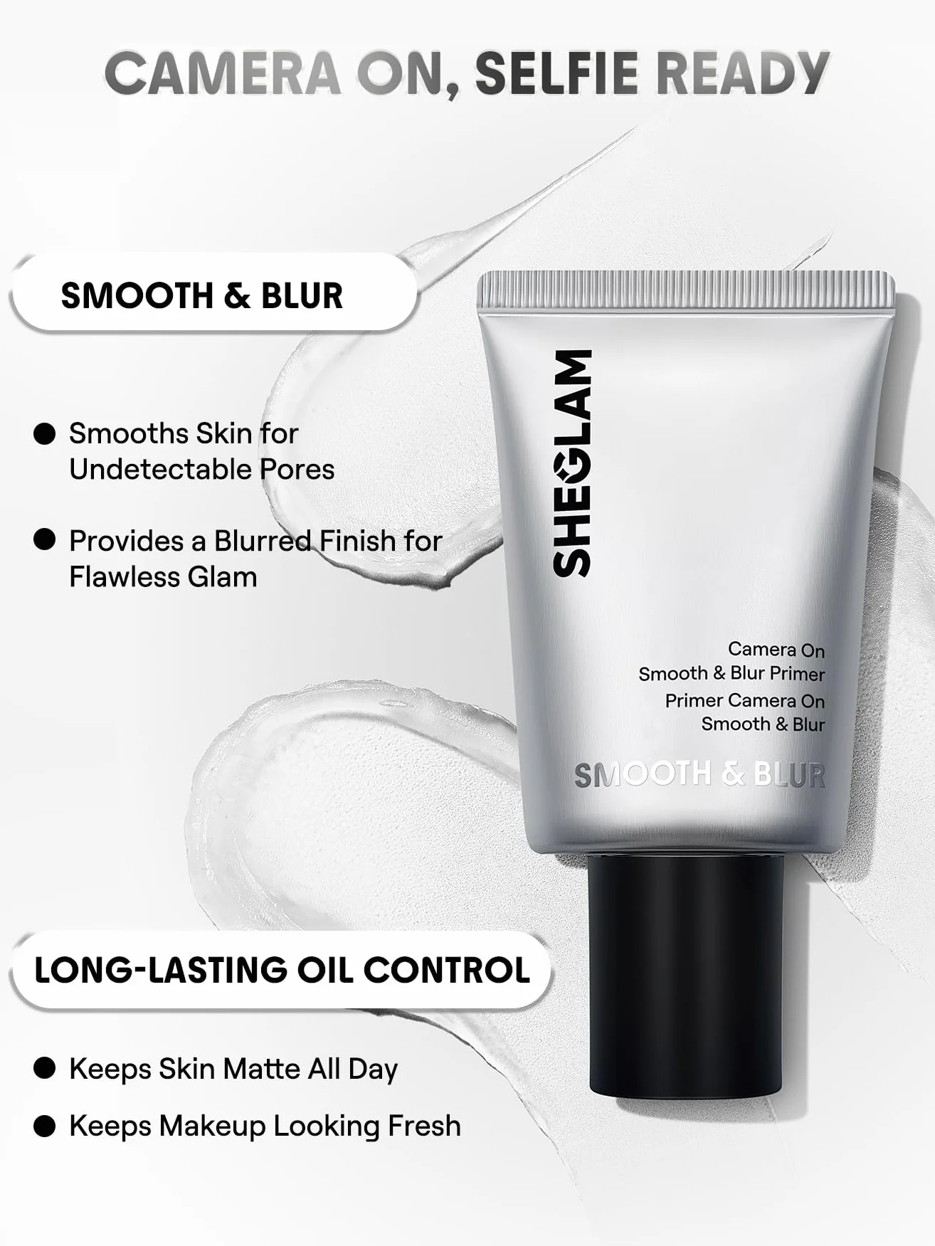 SHEGLAM Camera On Smooth & Blur Primer opaco Makeup Base Smoothing Primer per pelle liscia Pore Minimizer di lunga durata