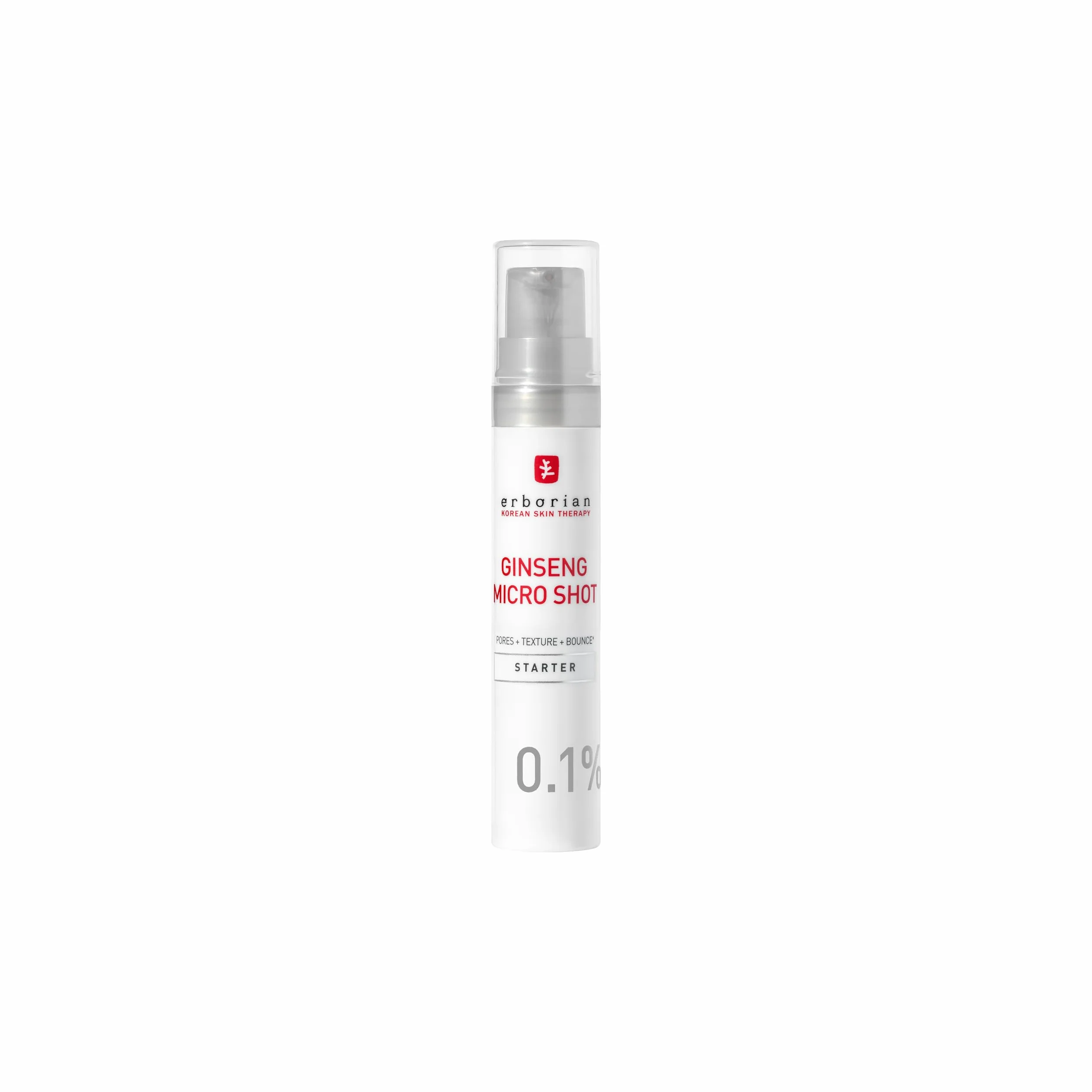 Erborian - Ginseng Micro Shot - Starter 0.1% - Siero Viso Retexturizzante ispirato al Micro-Needling - Con Ginseng e Collagene per Pori Affinati e Pelle Liscia - Cura Coreana - 10ml