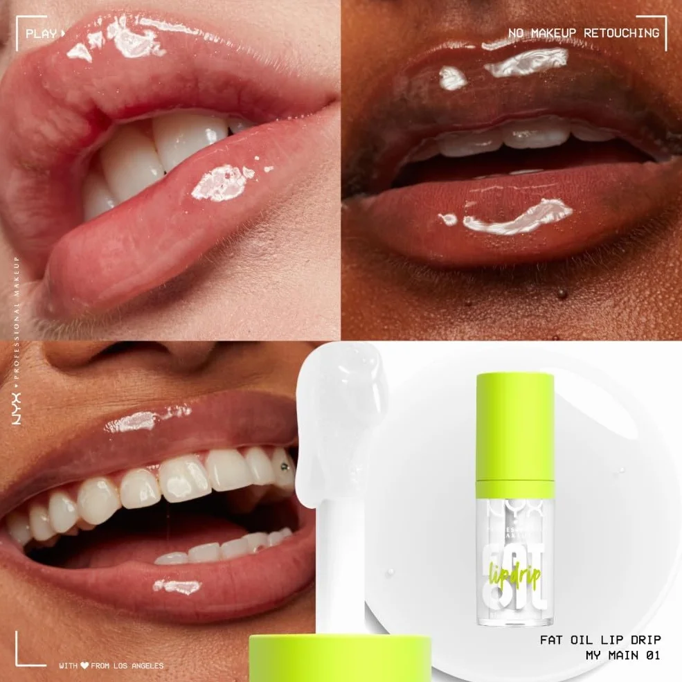 NYX Professional Makeup Gloss Labbra, Finish Cremoso e Lucido, Fino a 12H di Idratazione, Maxi Applicatore, Con Squalano, Olio di Lampone e Camemoro, Fat Oil Lip Drip, Tonalità: My Main