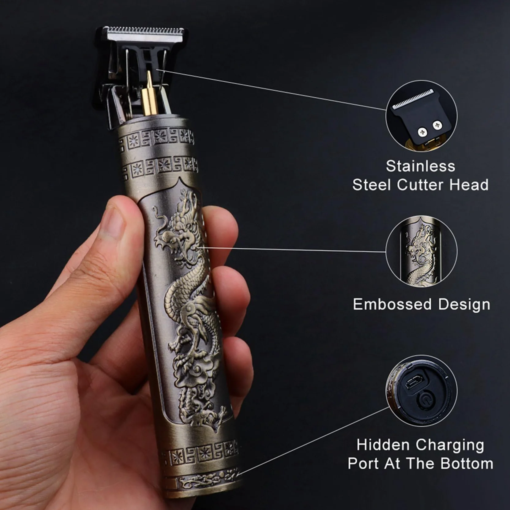 2X Rasoio per Taglio di Capelli per Uomo Ricarica Rasoio per Adulti Elettrico Vintage Clipper Rasoio per Casa Ricarica USB Barbiere A