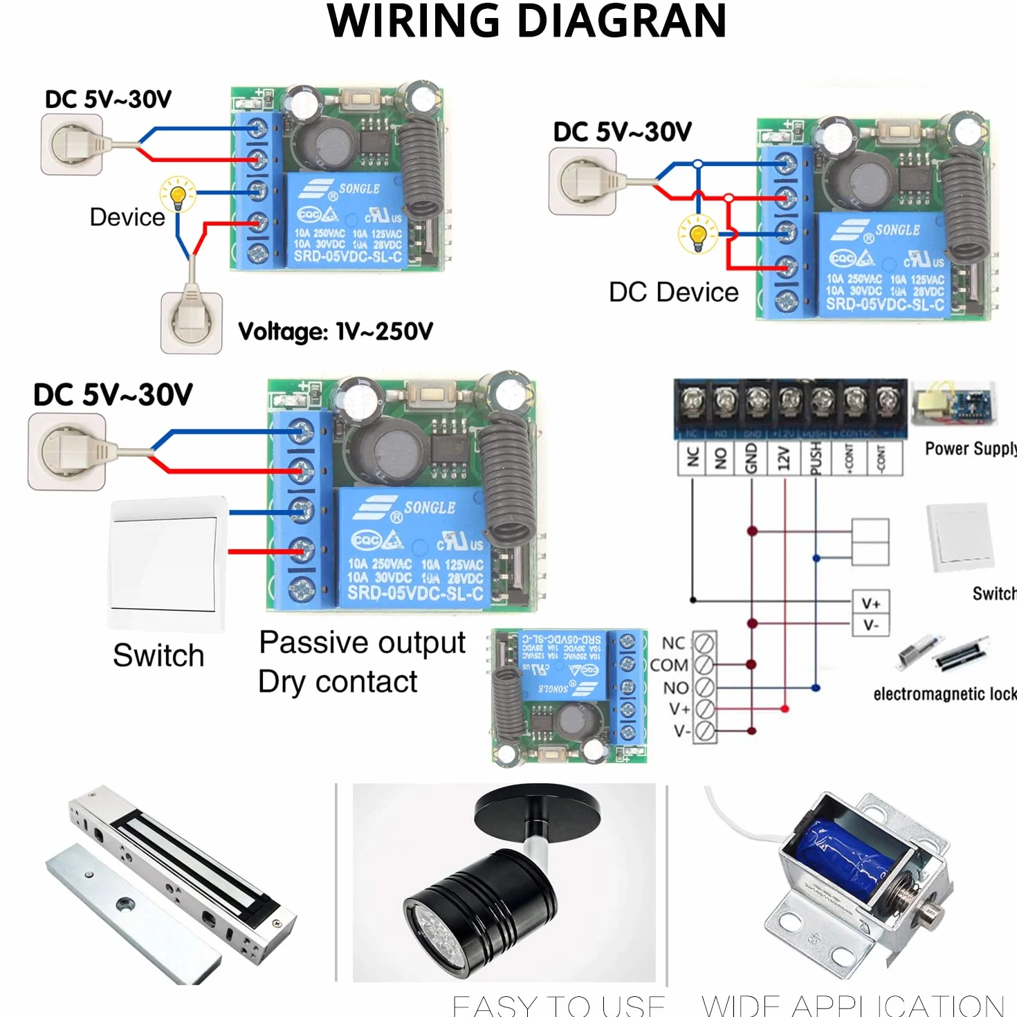 DieseRC Interruttore telecomando senza fili 433 MHz 1 canale Ricevitore relè 5V 12V 24V con 5 Trasmettitori