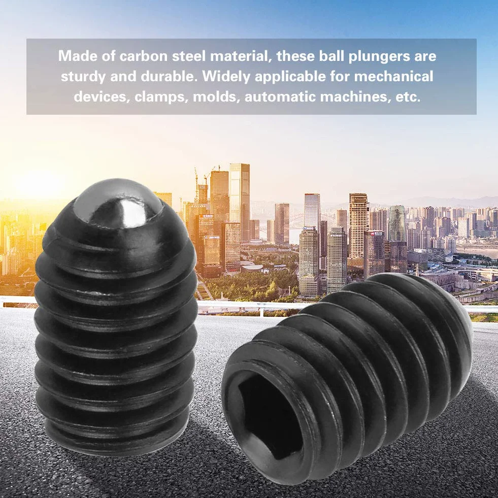 M4 Pressori a molla parti di fissaggio viti filettati con molla a sfera Set esagono incassato stantuffo in acciaio al carbonio M4*6 10pcs