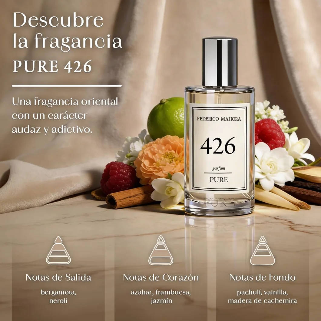 Pure 426 Profumo da Donna 50ml | Bergamotto e Neroli | Fiore d'Arancio, Lampone e Gelsomino | Patchouli, Vaniglia e Legno di Cashmere | Fragranza Orientale 20%