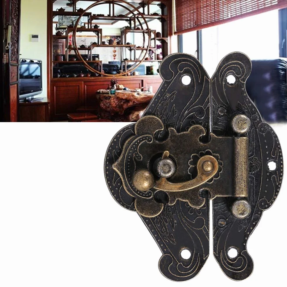 Serratura antica con chiusura a scatto fermaglio viti per contenitore gioielli legno 82x65mm