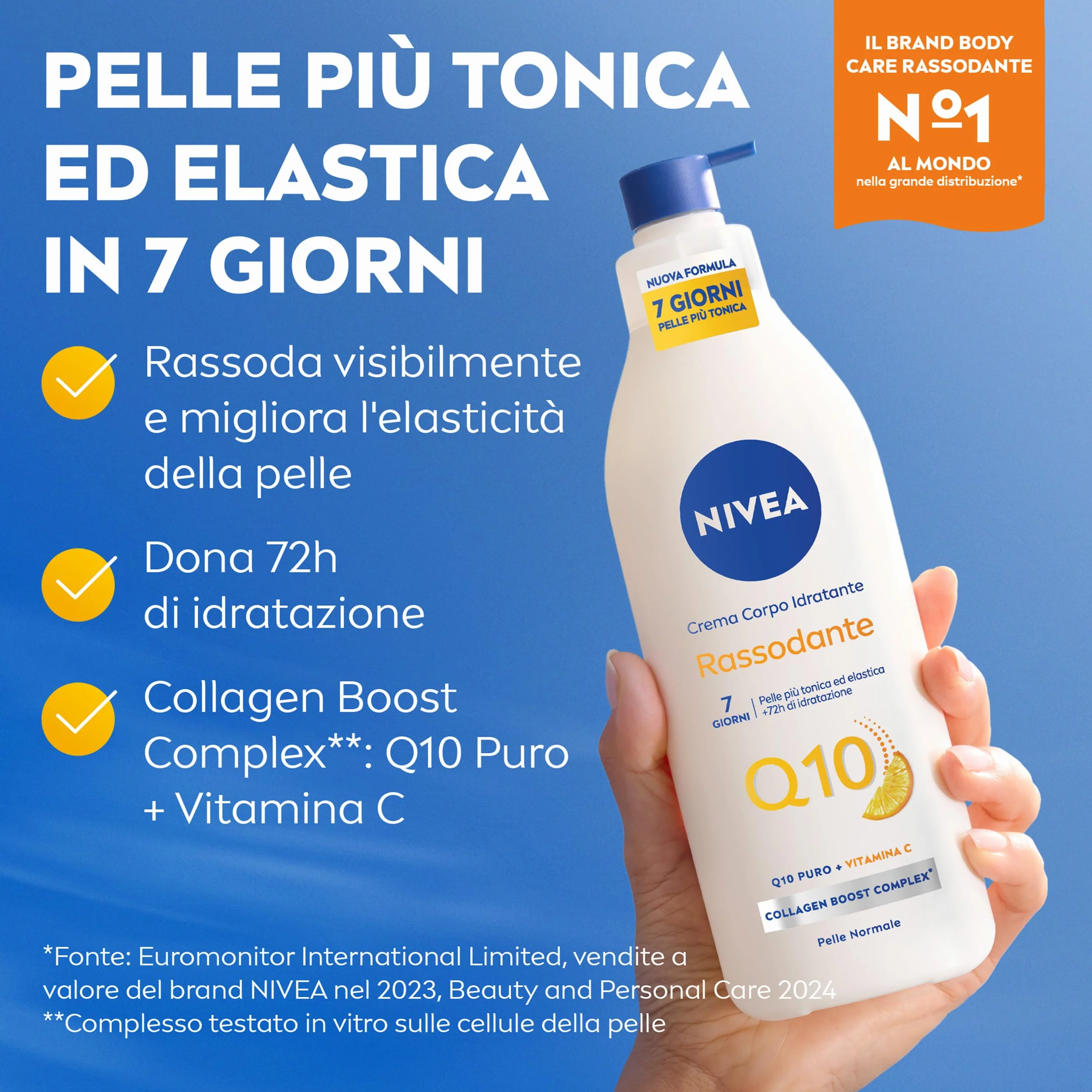 NIVEA Q10 Crema Corpo Idratante Rassodante 400 ml, Crema rassodante corpo con Coenzima Q10 Puro e Vitamina C, Crema idratante corpo 72h per pelli normali per una pelle più tonica ed elastica