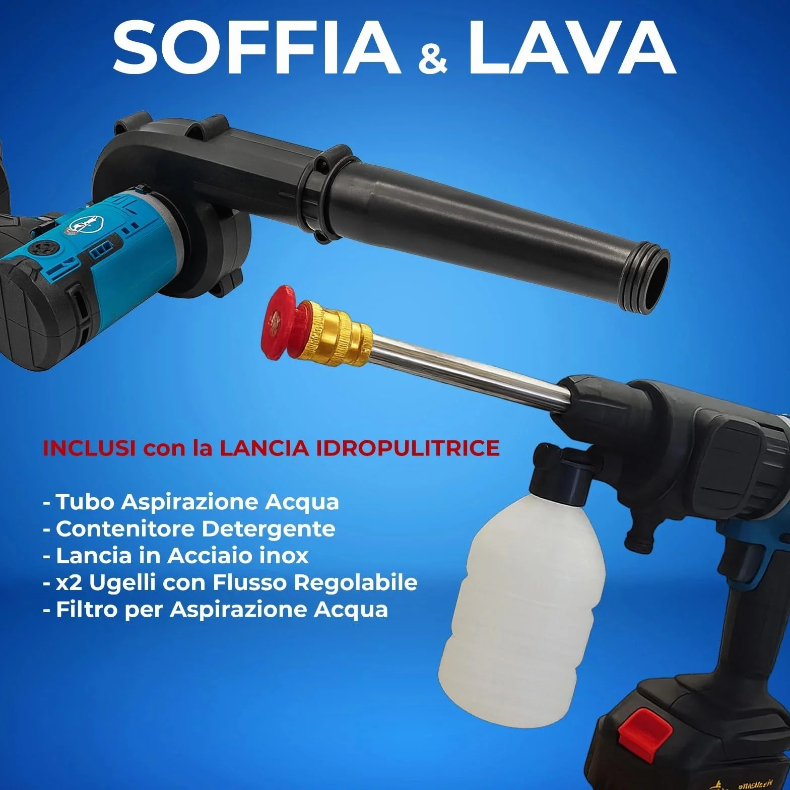 MAKA Avvitatore Trapano 8 in 1 Multifunzione a Batteria 68V Kit Professionale Idropulitrice Motosega Seghetto Smerigliatrice Soffiatore Valigetta Rigida