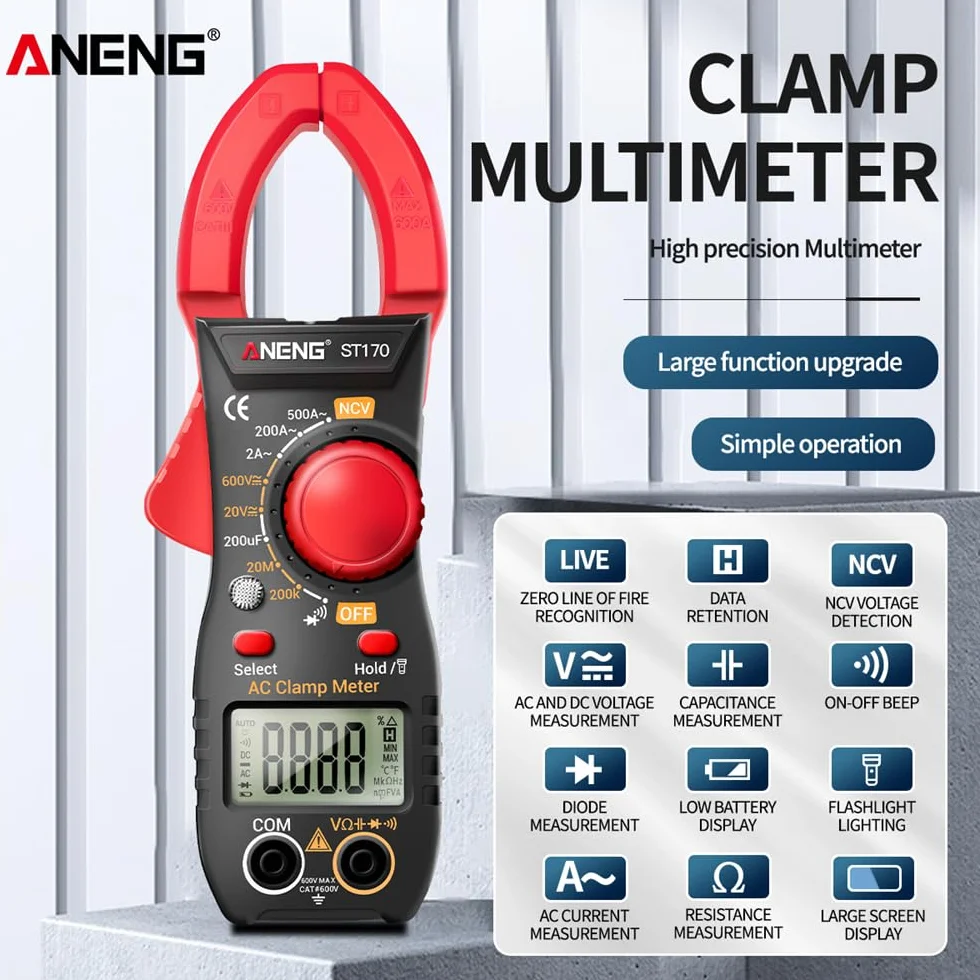 Pinza Amperometrica AC/DC CAT III 600V, True-RMS 2000 Contatori, Misuratore di Corrente 0-500A