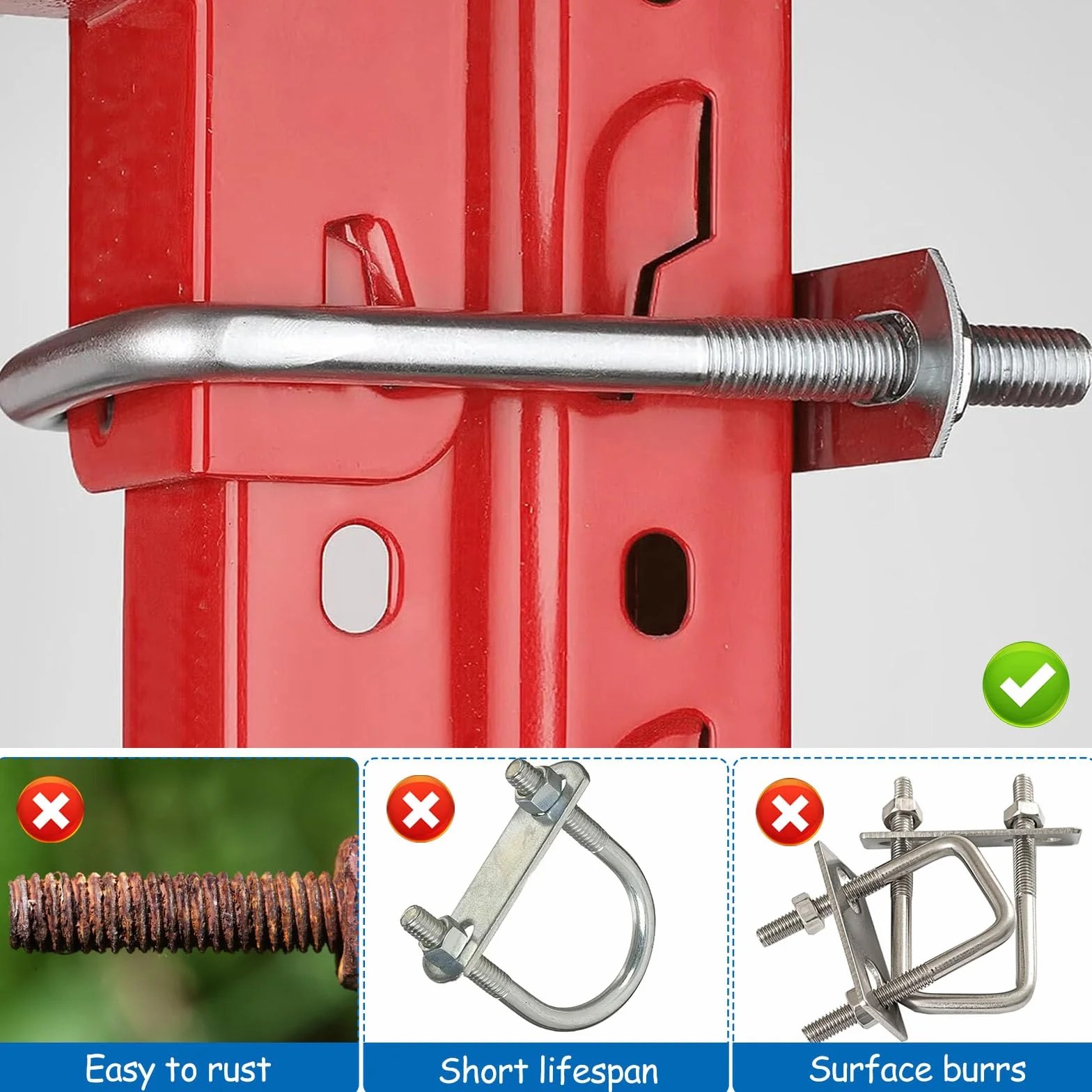 Bulloni a U con Piastre M6 x 50 x 80 mm Acciaio Inox Quadrato Kit Fissaggio per Telaio
