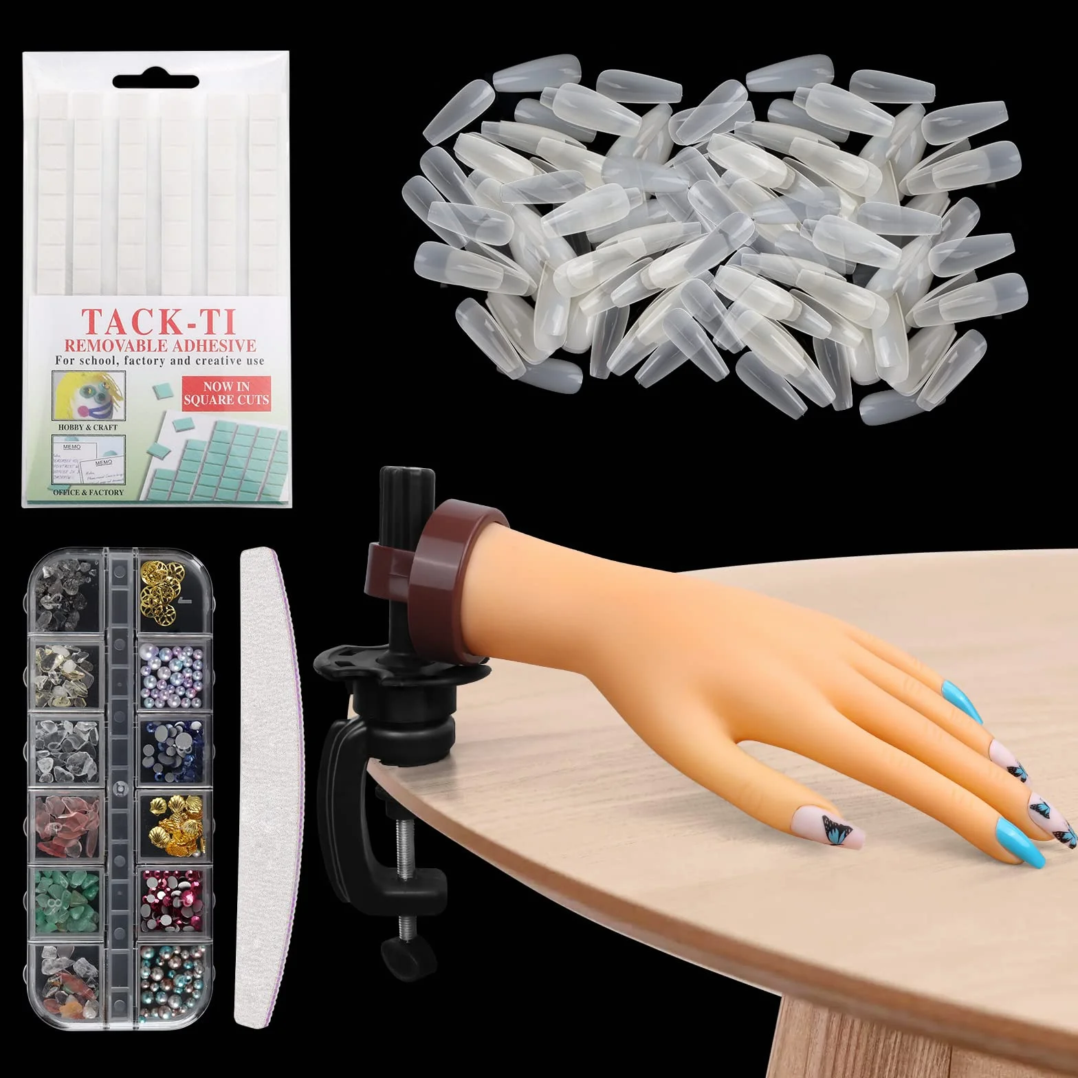 LIONVISON Mano per Pratica Unghie, Manicure Flessibile Pratica per Manicure Acriliche Practice Hand, Con 200 Pezzi Punte Unghie Finte Per Uso Domestico e Salone