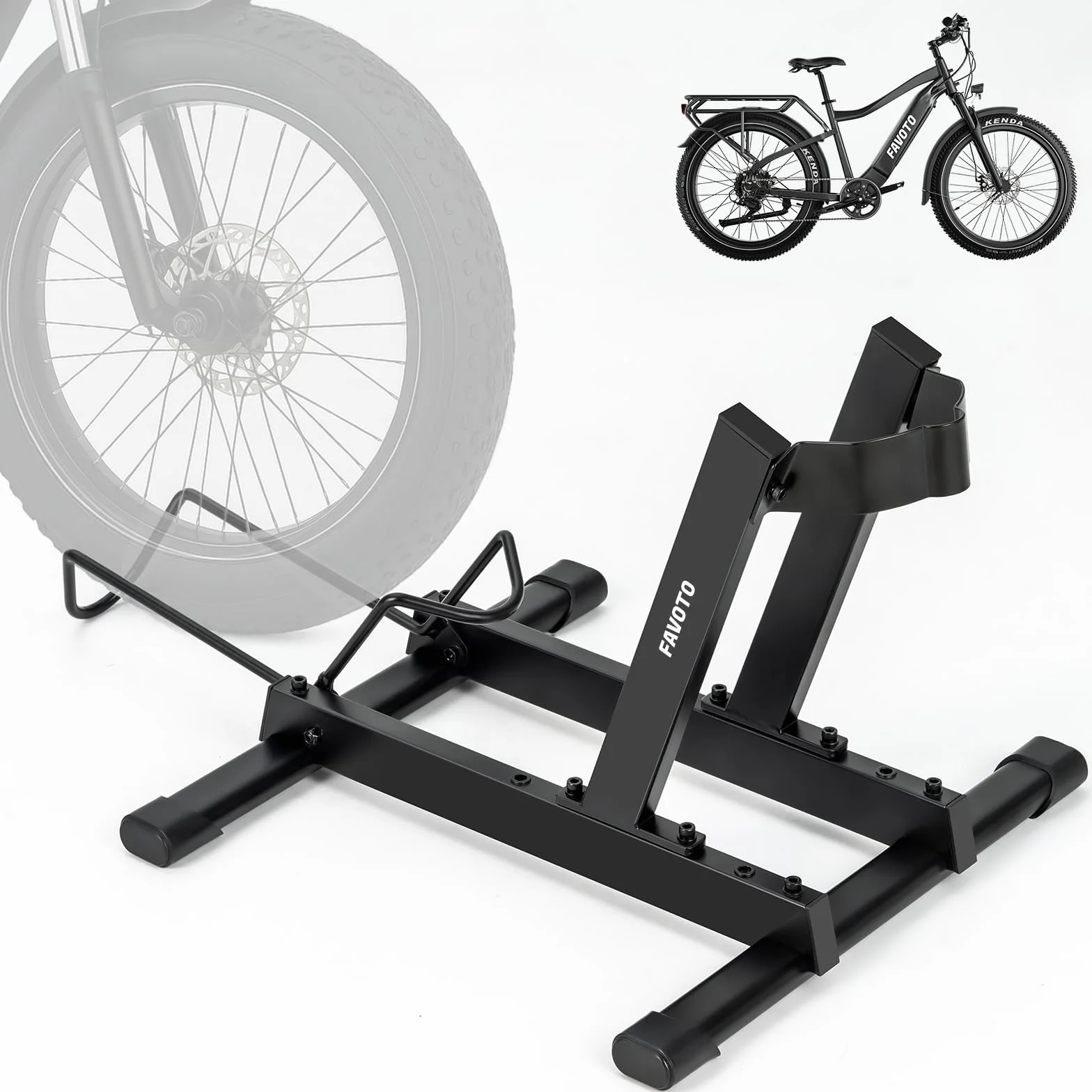Favoto Cavalletto per E-Bike e Biciclette - Supporto da Pavimento per Bici Elettriche e Tradizionali 20-29 Pollici 38kg Nero