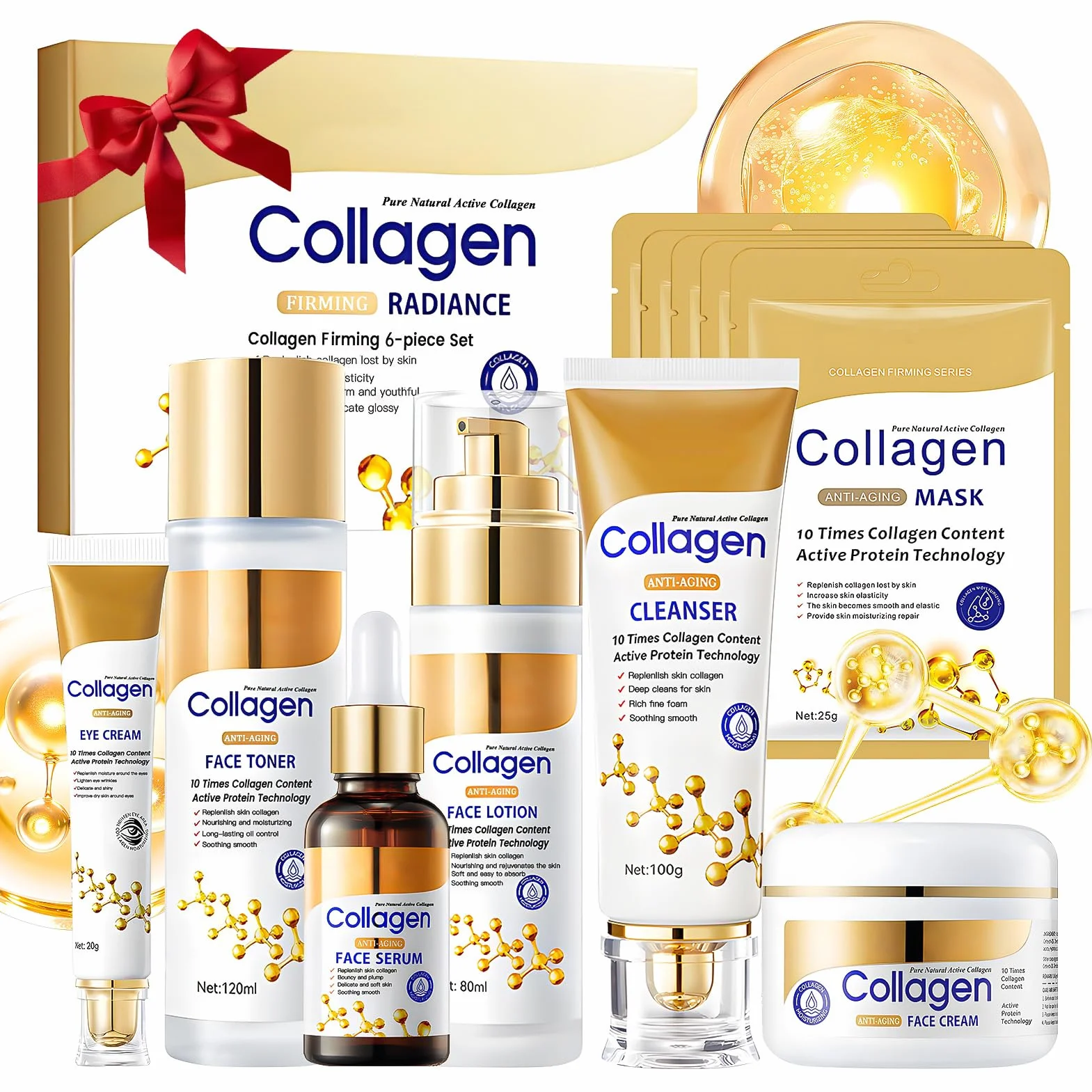 Kit Skincare Viso Completo, 11Pezzi Set Skincare Collagene, Skincare Coreana Kit nclude Crema Viso Collagene, Collagen Mask, Eye Cream, Toner Visos, Face Cleanser, Face Lotion