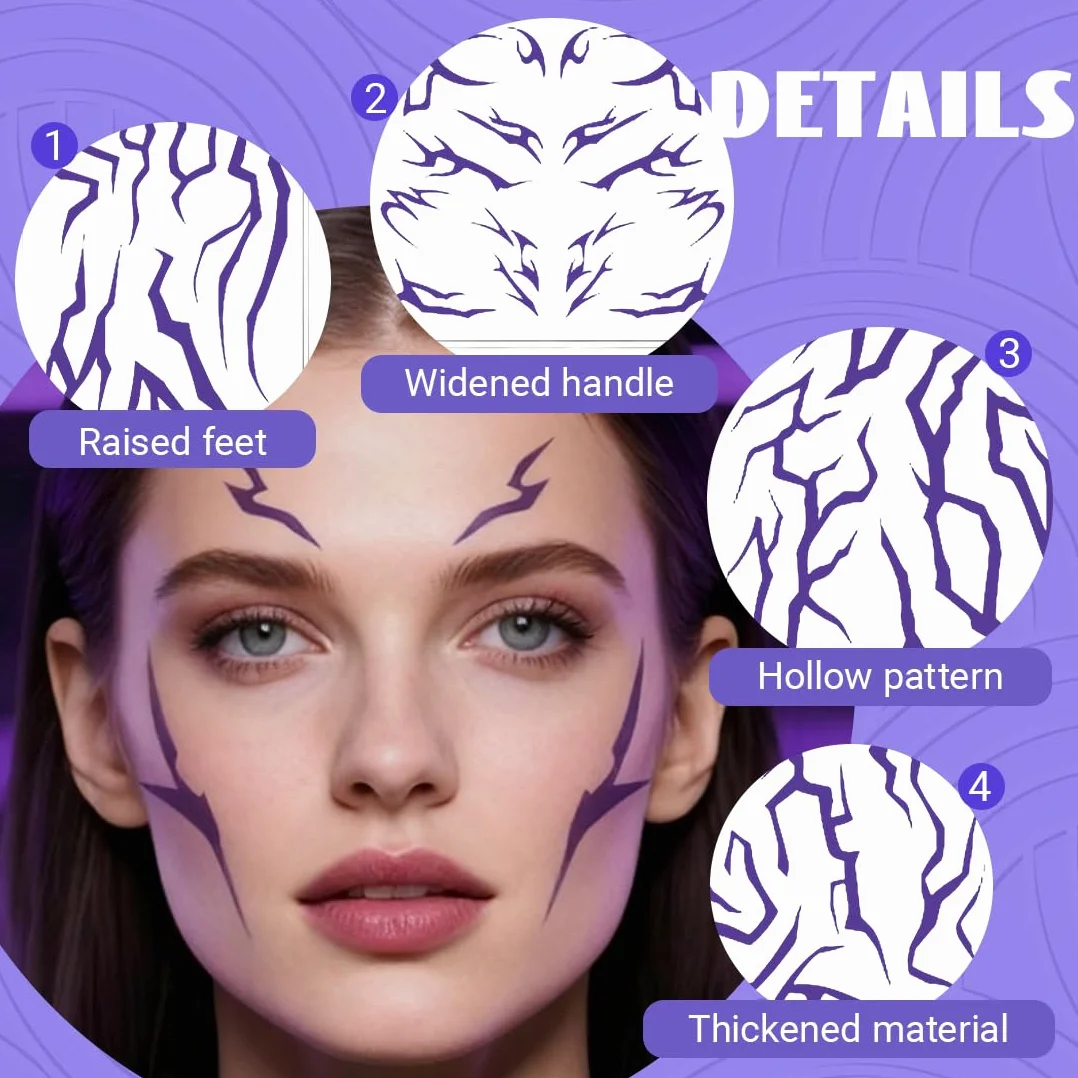 Tatuaggi Temporanei Demon Purple Hunter Set 4 pezzi – Stickers viola luminosi per Cosplay, Festival, Halloween – Tattoo impermeabili