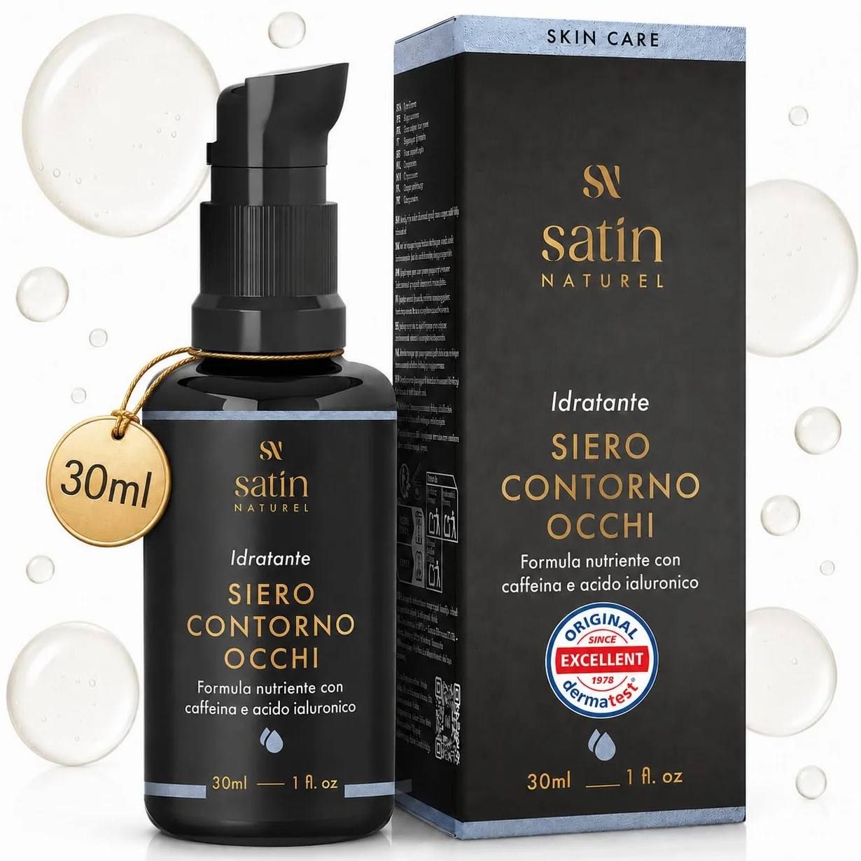 Satin Naturel Crema Contorno Occhi 30 ml – Con Aloe Vera Bio, Acido Ialuronico, Taurina & Vitamina E – Contro Occhiaie & Rughe – Idratazione per il Contorno Occhi – Vegana & Naturale