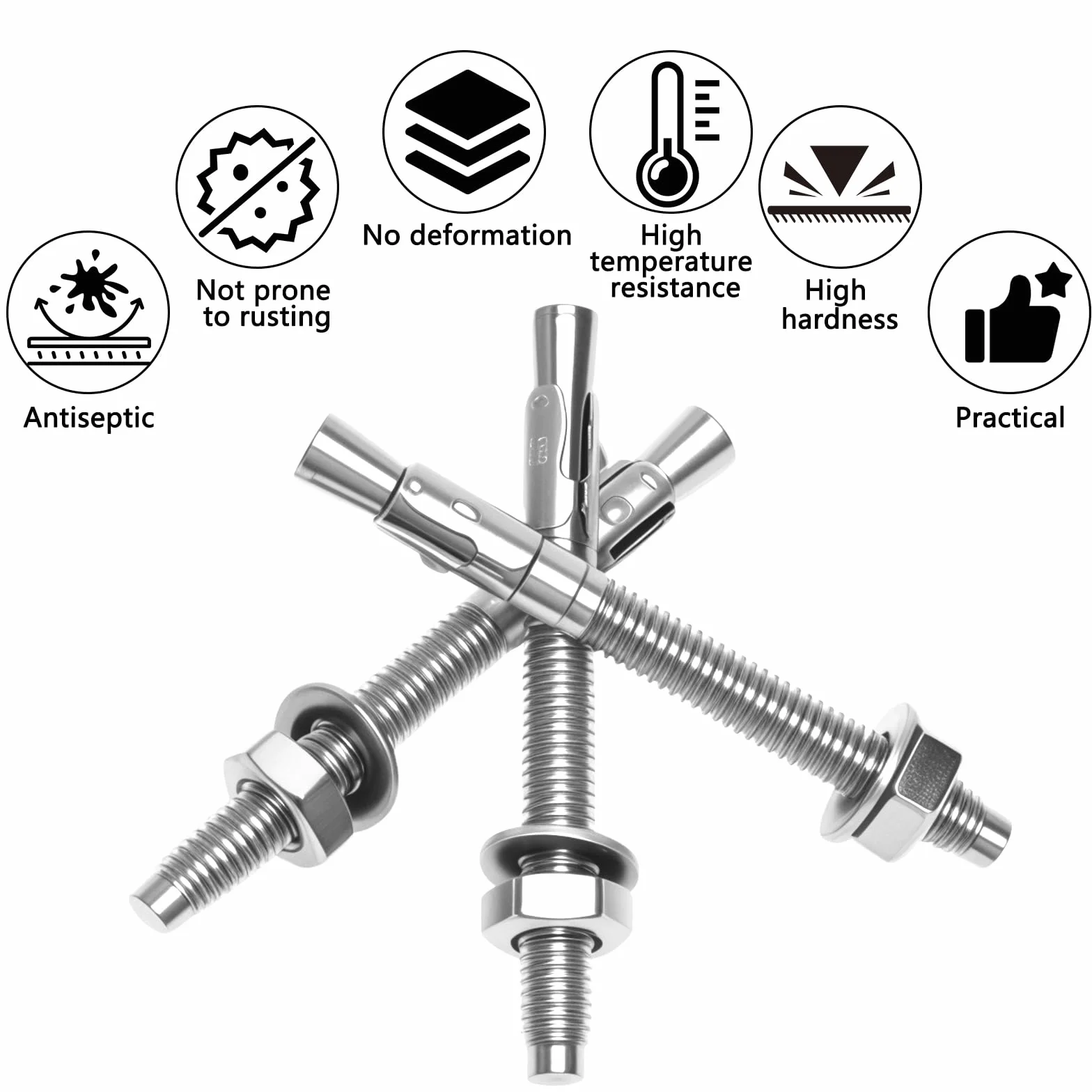 Tasselli per carichi pesanti M8 x 80 mm, ancoraggi in acciaio inox A2 V2A, con rondelle e dadi
