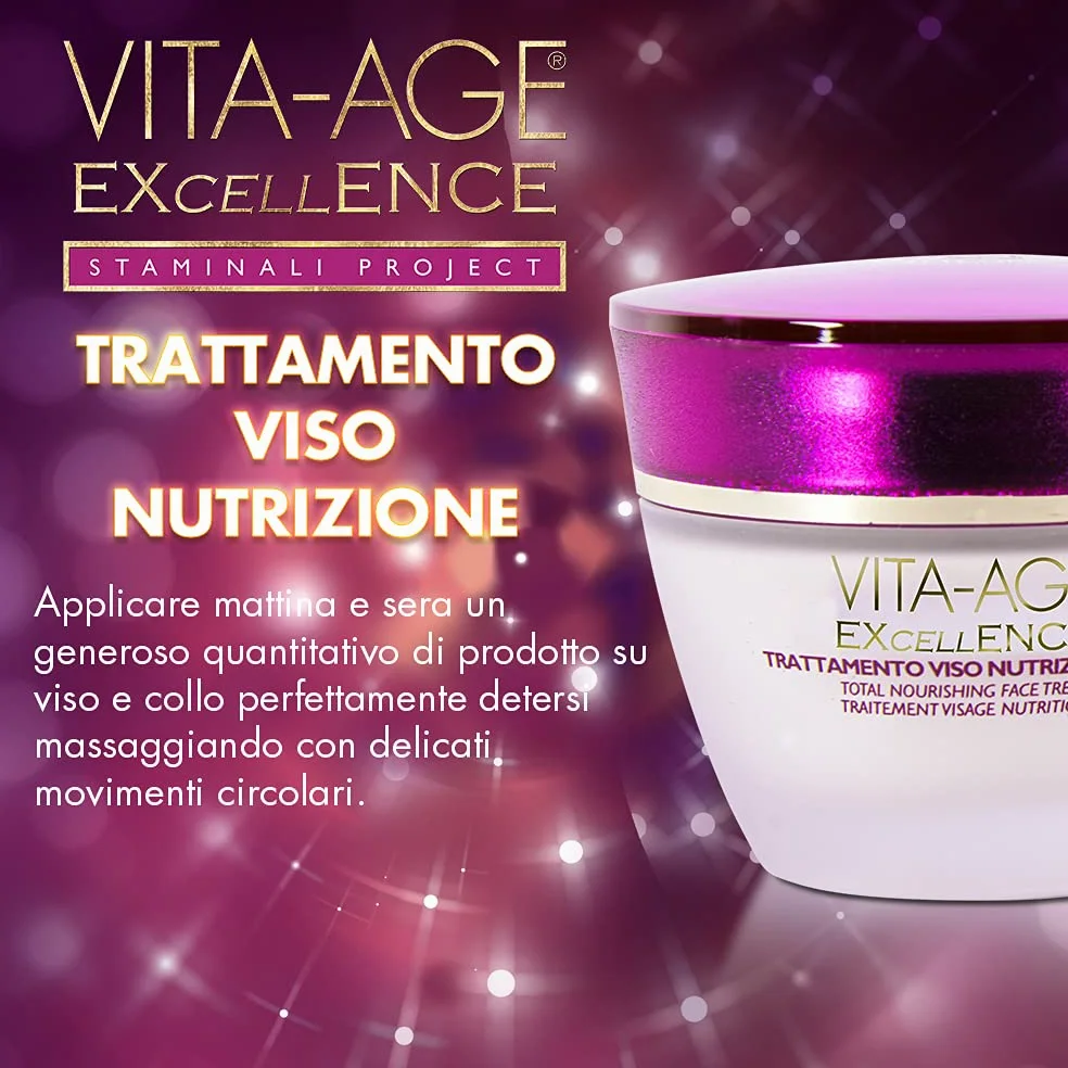Bottega di LungaVita TRATTAMENTO VISO NUTRIZIONE TOTALE VITA-AGE EXCELLENCE - Crema viso giorno e notte dall’azione anti-age nutriente, ridensificante. Con Collagene, cellule staminali da gardenia e resveratrolo - Nutre e rinforza la barriera cutanea, dim