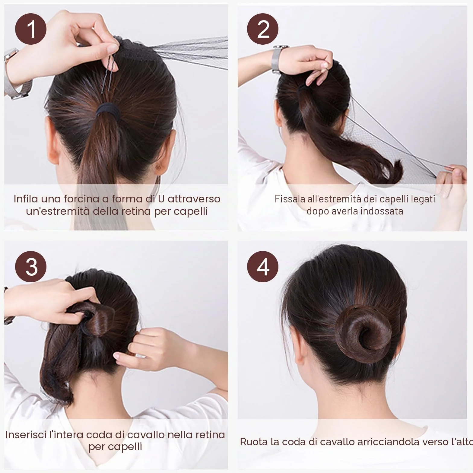 UILYNIU 183 Pezzi Realizzare Chignon Set 3 pezzi Chignon a Ciambella 60 Pezzi Retine per Capelli Invisibili e 100 Forcine Capelli, 20 Elastici per Capelli per Bambine e Donne (Marrone)