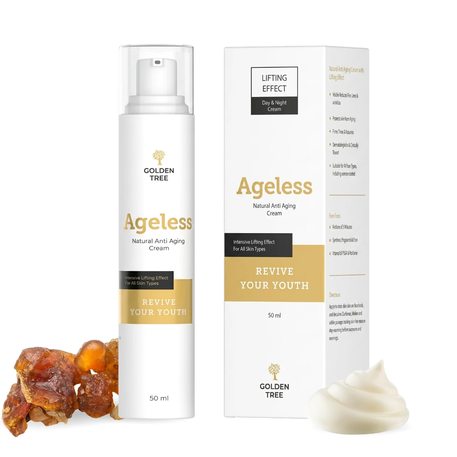 Golden Tree Ageless Crema Viso Anti-Rughe, 50 ml | Idratazione Giorno e Notte, Per Pelle Secca, Formula Nutriente e Levigante, Per Tutti i Tipi di Pelle