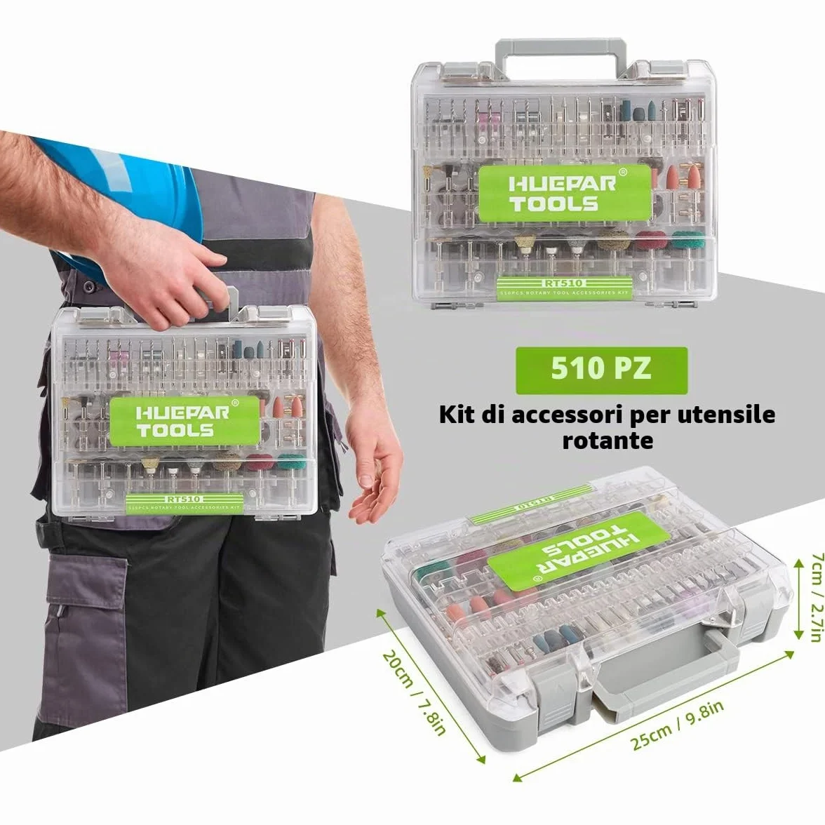 Huepar 510 pezzi Accessori per Utensili Rotanti con gambo da 3,2 mm Montaggio Universale