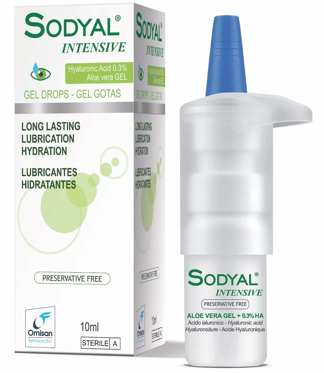 Sodyal Intensive Gocce-Gel - Lubrificante di lunga durata ed idratante. Gocce oculari con Acido ialuronico ed estratti naturali di Aloe vera - 10 ml