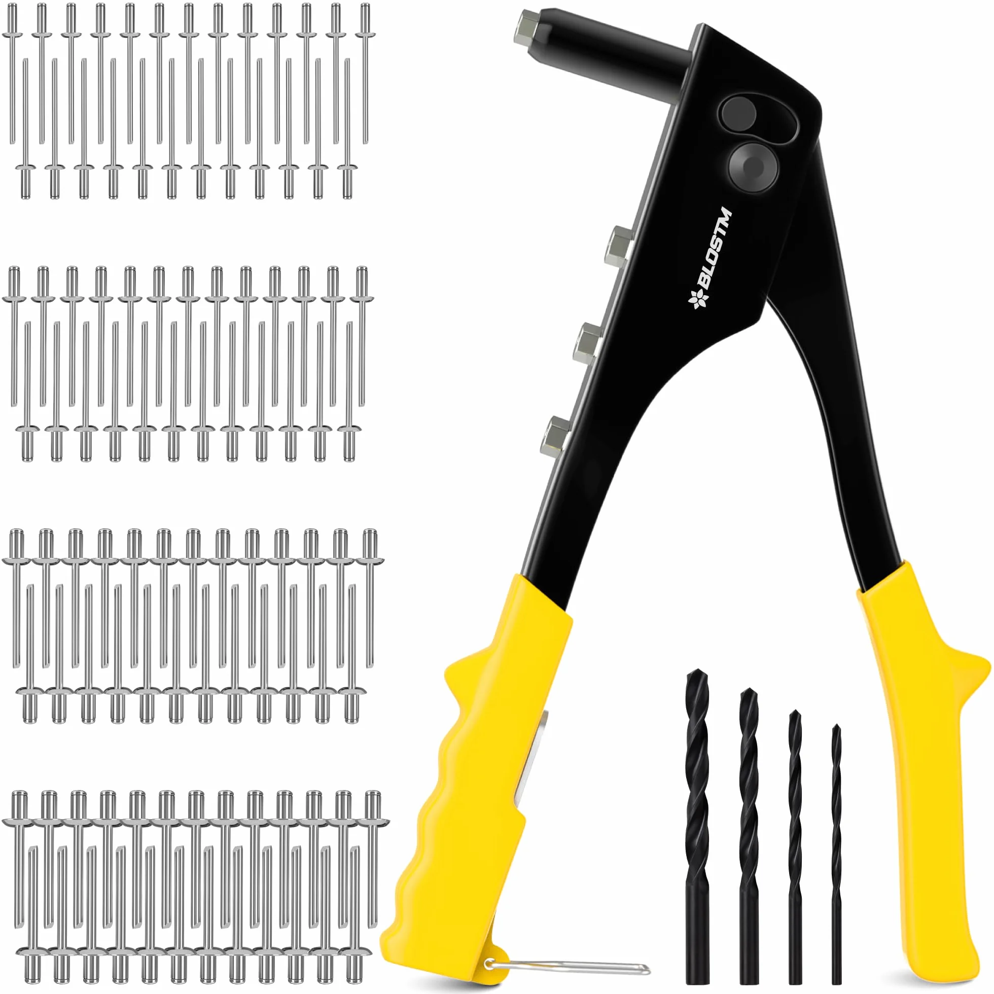 BLOSTM Kit Rivettatrice a Pop 100 Rivetti 4 Misure 2,4-4,8 mm Pistola Rivetti Manuale per Metallo