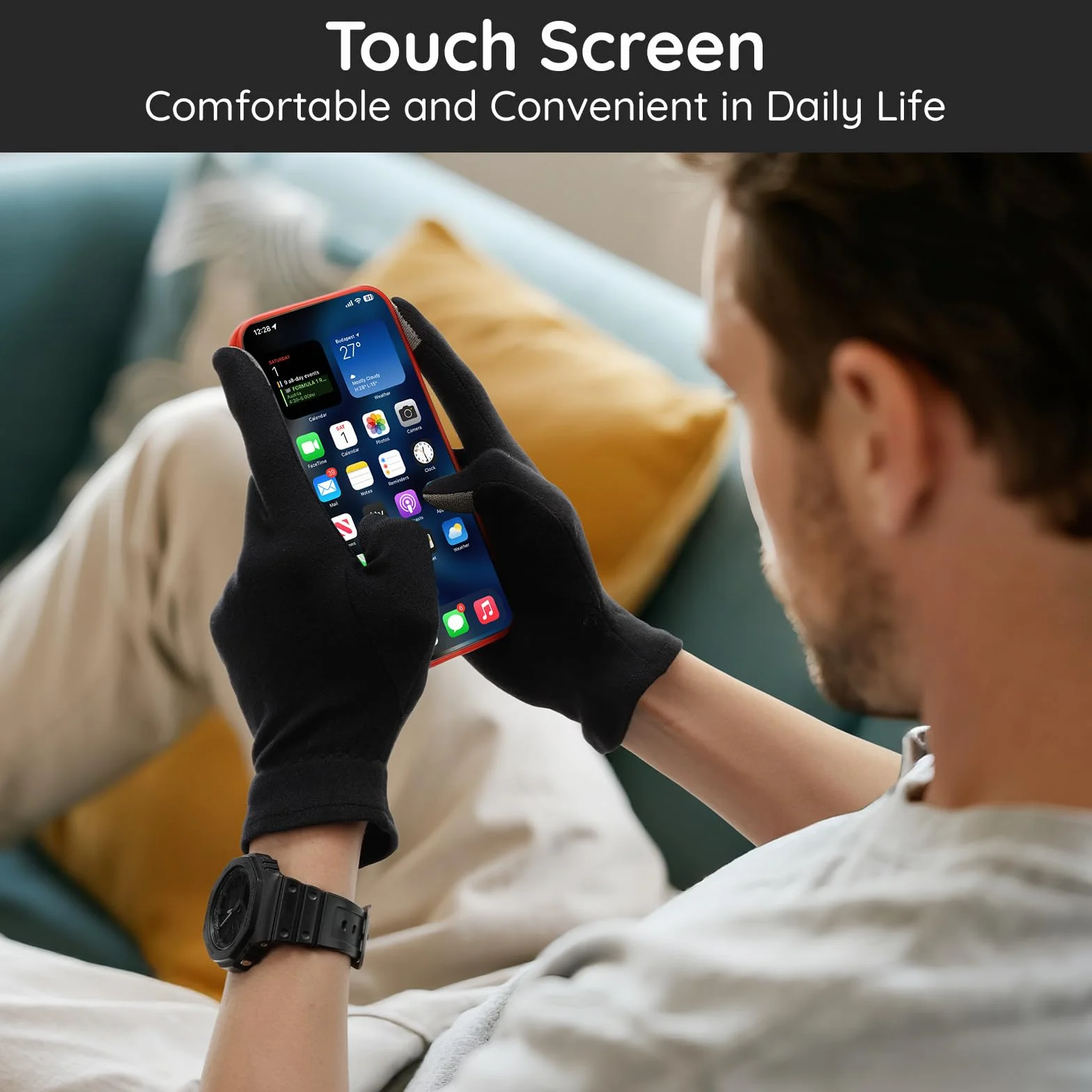 Segbeauty Guanti Cotone Nero, 6 Paia Guanti di Cotone per Dermatiti, con Dita Touchscreen, Morbido e Traspiranti, per Idratare Mani Secche, Ispezione Gioielli, Eczemi (L)