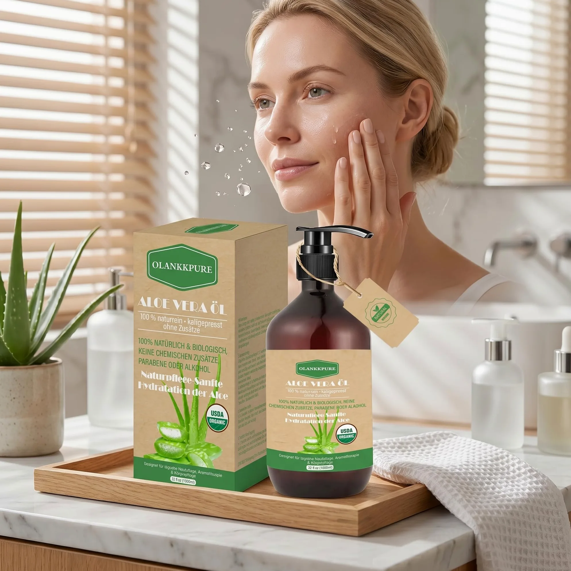 Olio di jojoba al profumo di aloe, 1000 ml di olio di jojoba biologico spremuto a freddo con aroma naturale di tonalità verde per lenire la pelle, rafforzamento delle unghie, cura dei