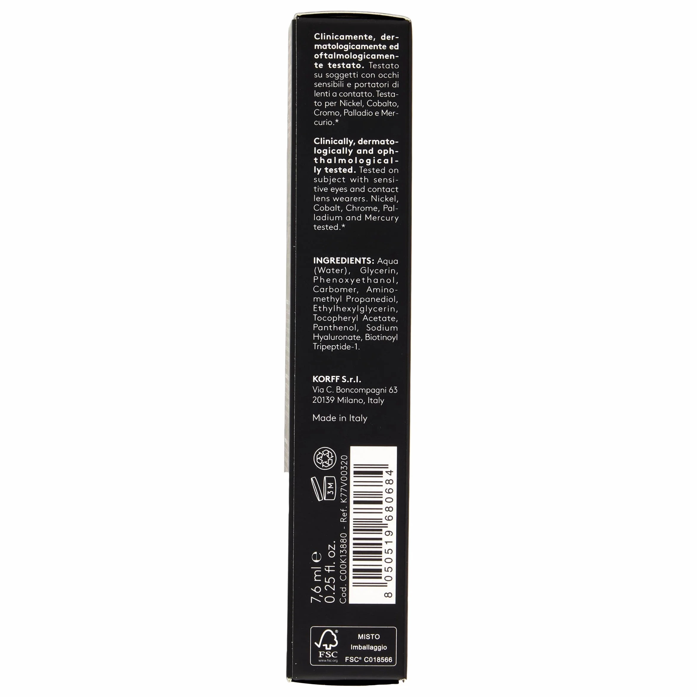 Korff Powerlash Mascara Rinforzante, Trattamento in Siero per Ciglia, Cura per rafforzare la crescita delle ciglia, 7.6 ml