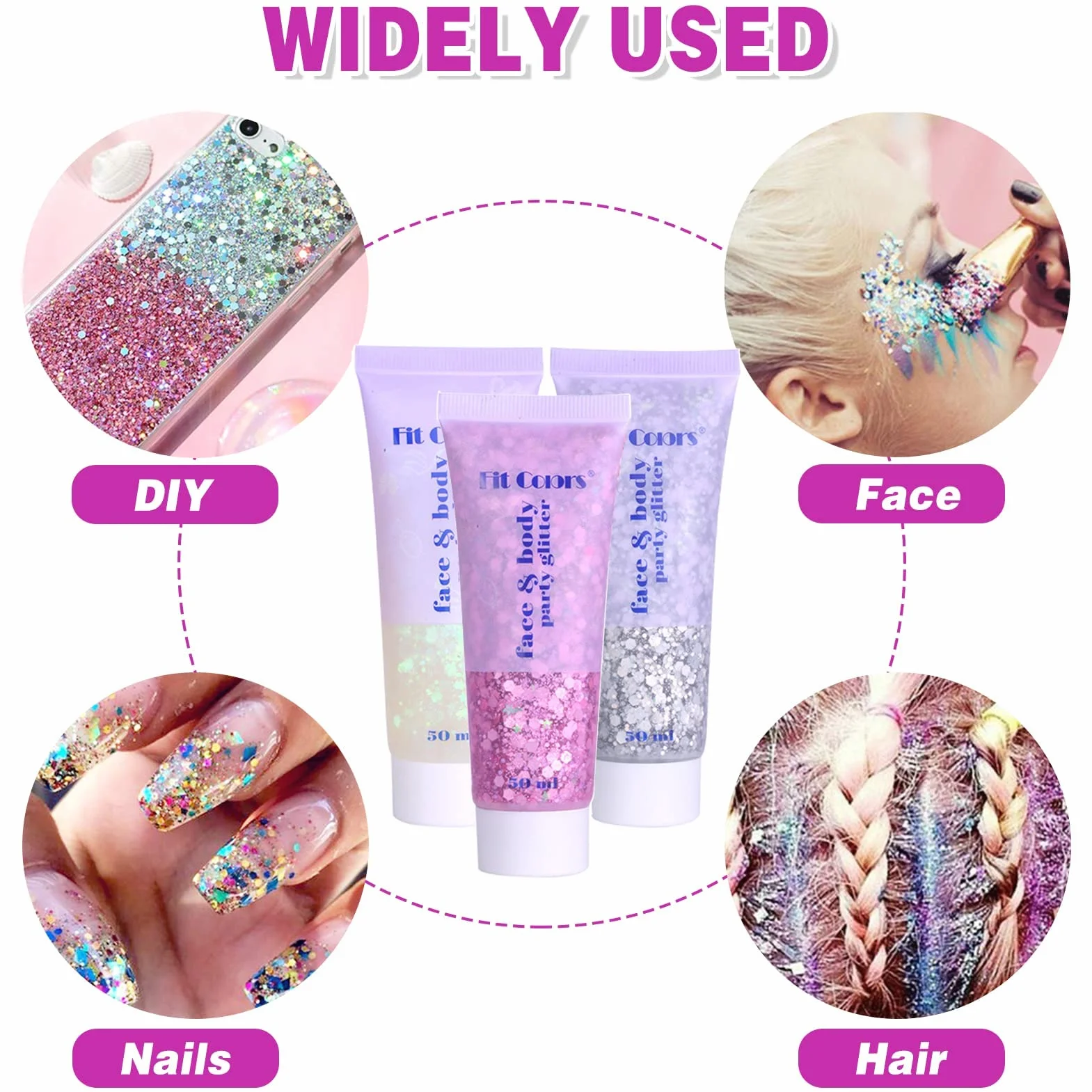 Miioto Glitter Corpo Gel, Glitter Corpo e Capelli, Brillantini Corpo,Glitter Make Up, Brillantini Adesivi per Viso, Glitter Gel per Viso, Unghie, Occhi,Labbra,Capelli,Corpo,Feste in Maschera, 3 Colori