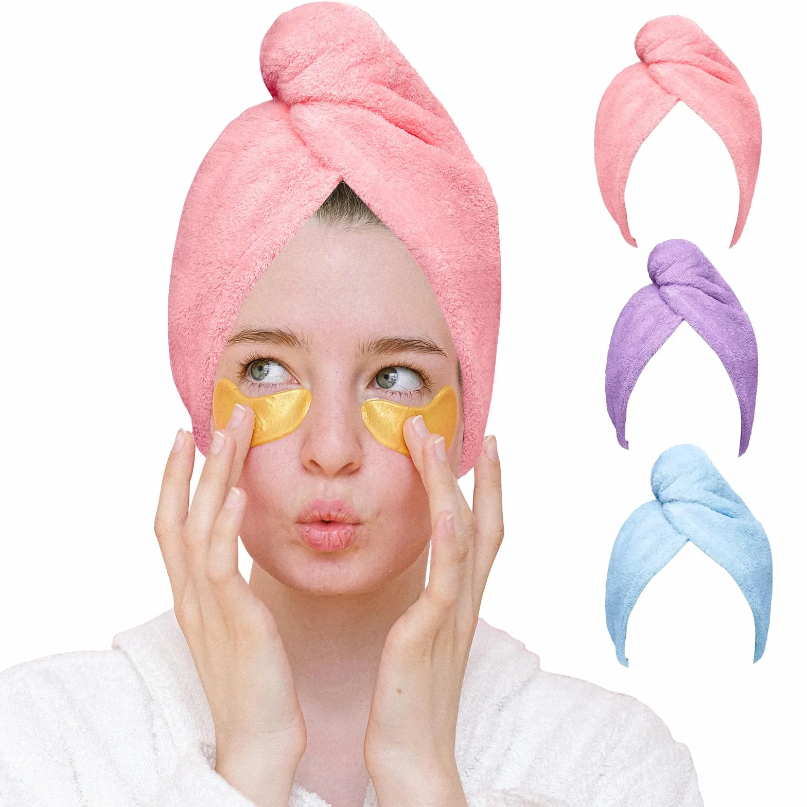 Good Nite Set da 3 Turbante Asciugacapelli in Microfibra con Bottone Asciugamano per Capelli Rapido e Morbido Ideale per Capelli Ricci Lisci