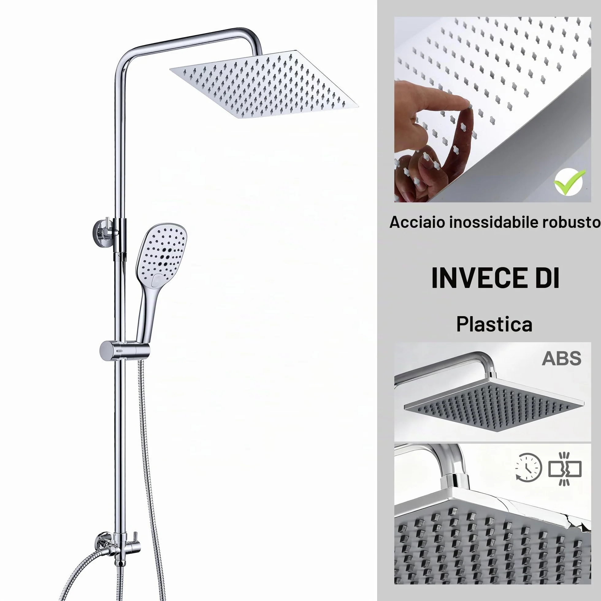 JOHO Colonna Doccia in Acciaio INOX Termostatica Set Soffione 20x20 cm Cromo