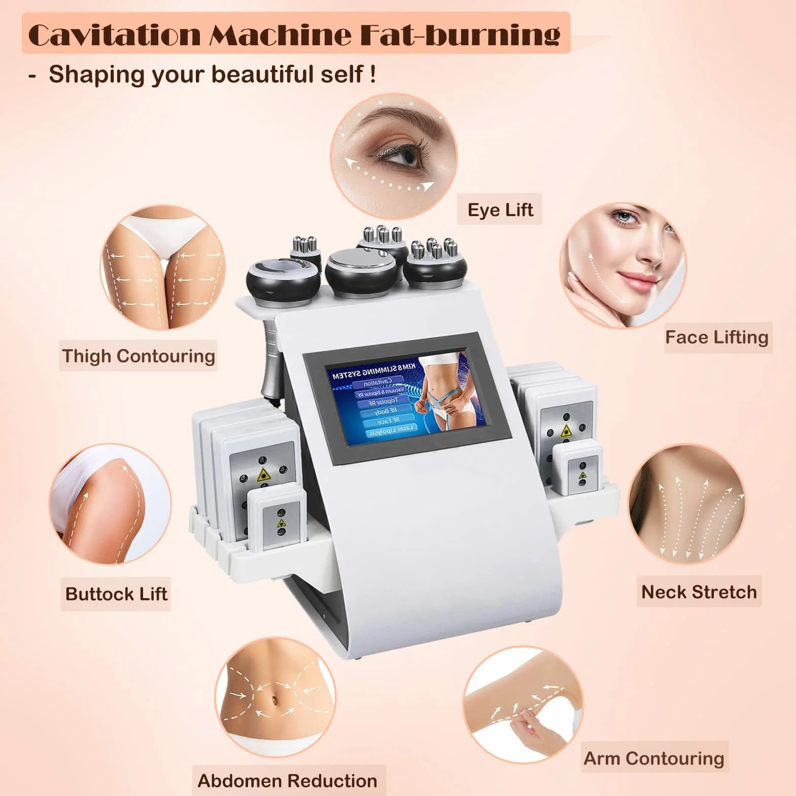 6 In 1 Anticellulite Macchinario radiofrequenza professionale viso,attrezzatura professionale di bellezza, macchina per scolpire il corpo, per pancia, tonificazione e tonificazione del corpo (Bianco)