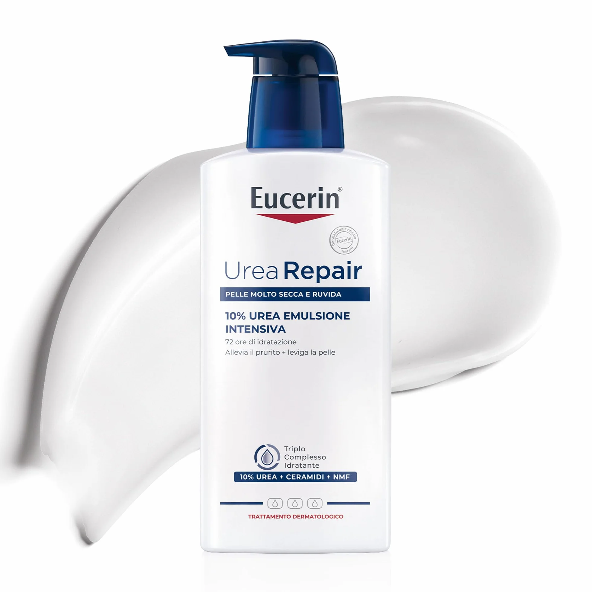 Eucerin Urea Repair Emulsione Intensiva 10% 400 ml, Crema idratante corpo per 72 ore, Crema Urea al 10% e Ceramidi per un sollievo immediato della pelle secca, molto secca e ruvida