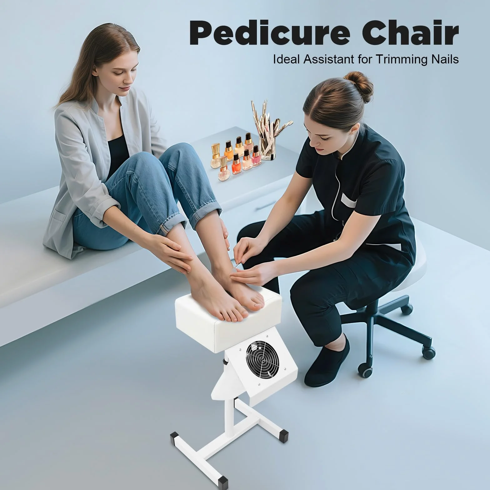 Sgabello per pedicure, sedia per pedicure, mobilePoggiapiedi stabile, ventilazione anti polvere, altezza regolabile 48-68 cm, carico 10 kg, per la casa, il soggiorno, la spa, il massaggio, il salone