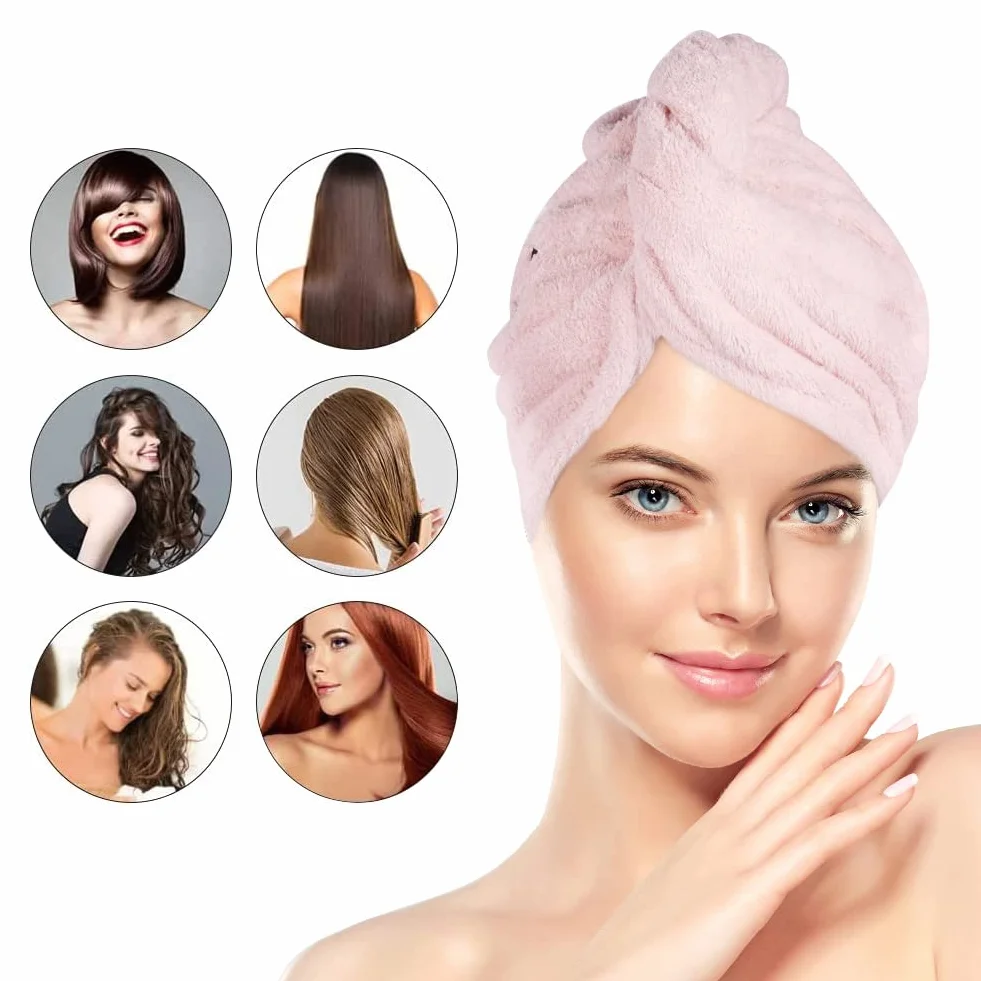 URAQT Asciugamano Microfibra Capelli, 3 Pezzi Asciugamano Capelli Turbante con Bottone, Morbido Assorbente e Asciugatura Rapida, Turbante Super Assorbente per Capelli Corti e Lunghi(Ricamato)