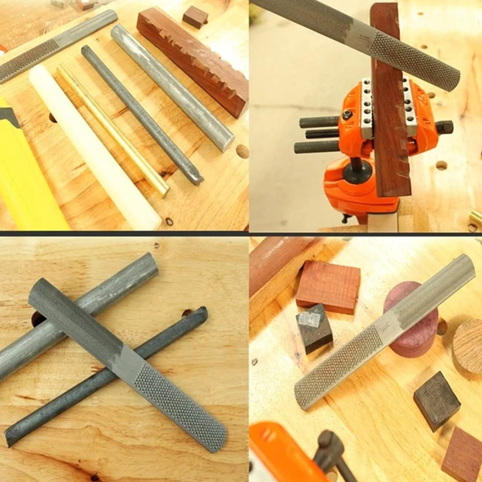 ANDGOO Lima per legno a 4 vie, raspa rotonda, lime piatte e ad ago, set di raspe per legno e metallo (2 pezzi)