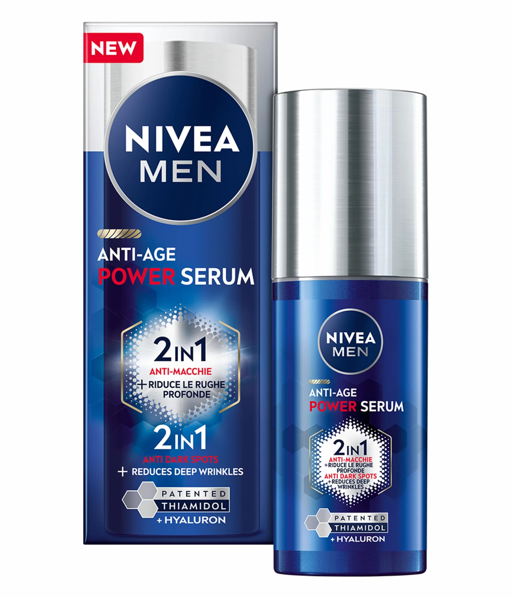 NIVEA MEN Anti-Age Power Serum Anti-Macchie 30 ml, Siero viso uomo antirughe e antimacchie, Siero antimacchia viso con Acido Ialuronico e Thiamidol brevettato per la skincare uomo quotidiana