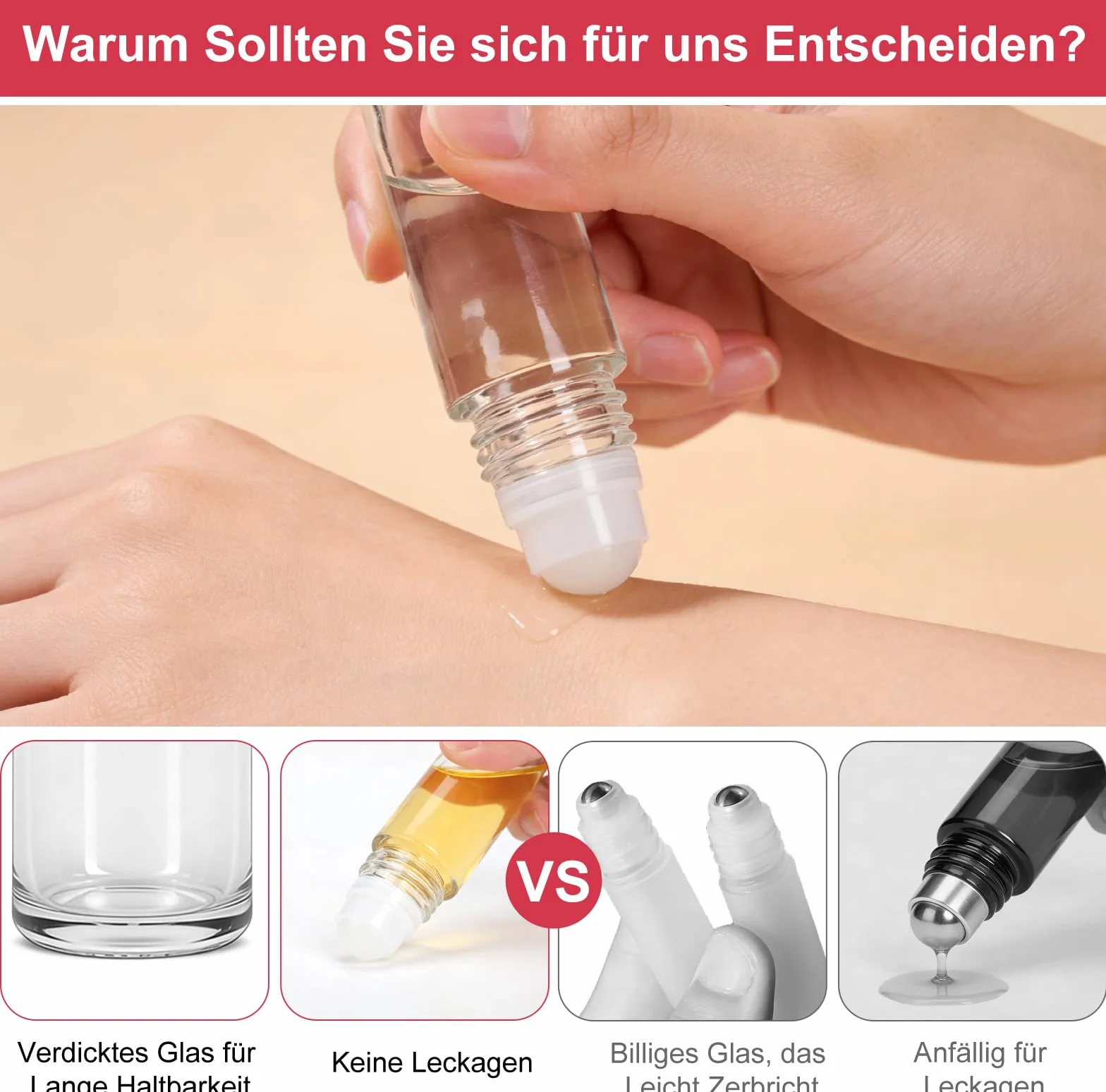 4 Pezzi 30ml Flaconi Roll on Vuoti in Vetro – Flaconi Roll on per Oli Essenziali con Sfera, Ricaricabili, con Contagocce, Imbuto e Adesivi per Aromaterapia e Profumi