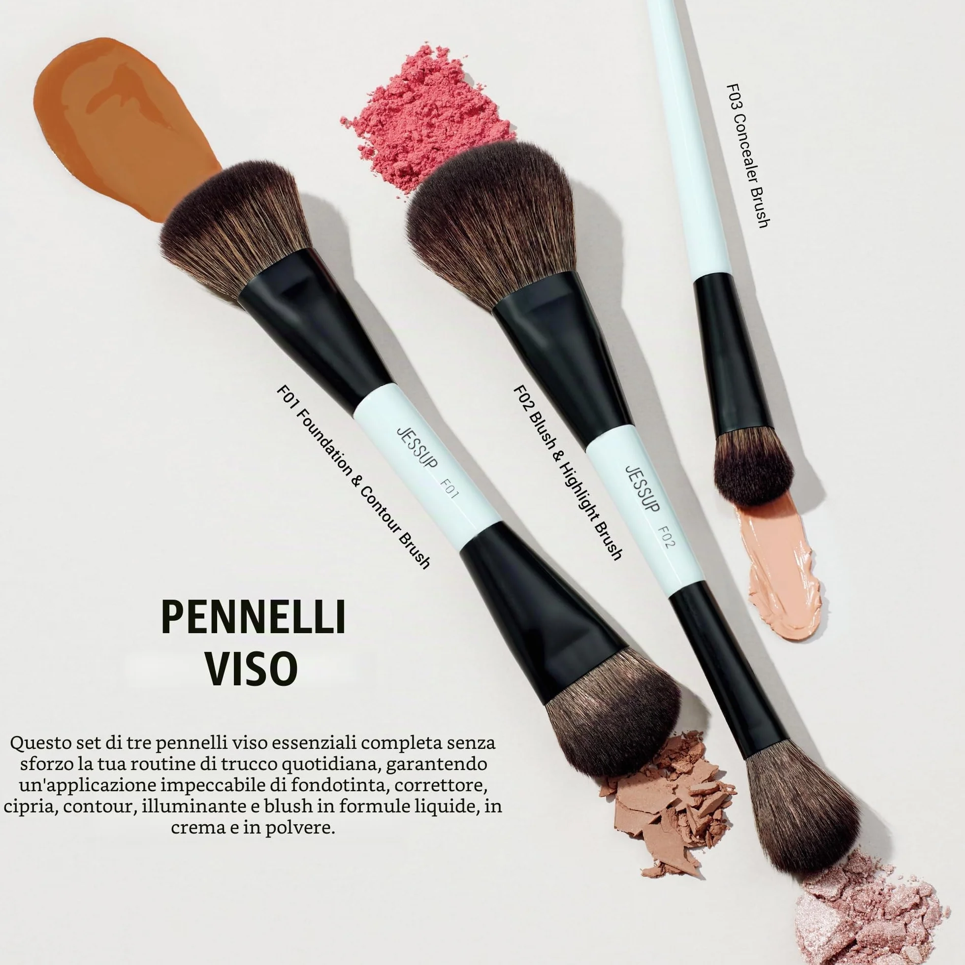 Jessup pennelli trucco, 10pz pennelli make up, 14-in-10 duo-end pennelli collezione versatilità, fondotinta polvere ombretto contorno occhi eyeliner evidenziatore fard pennello, ciano brillante T500