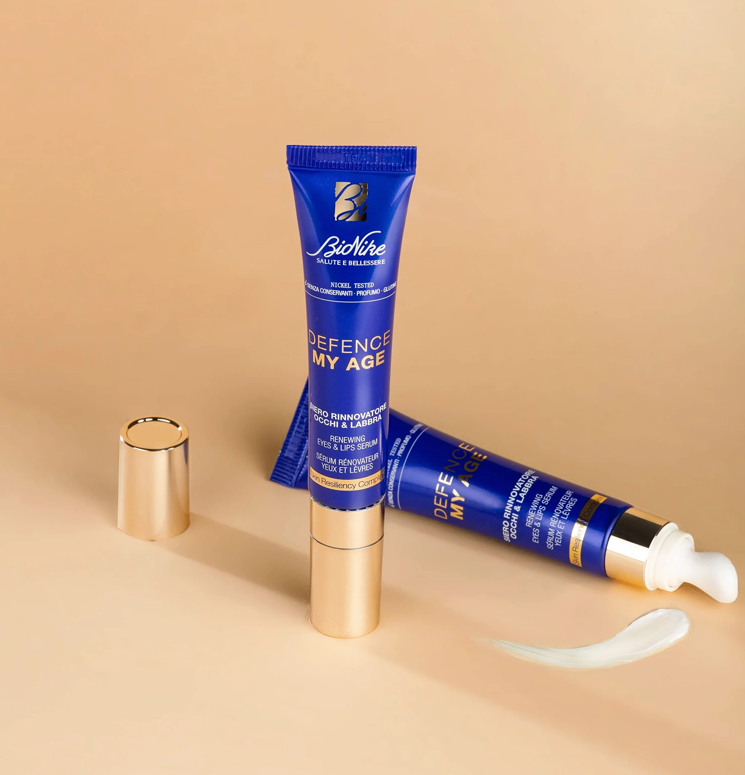 Bionike Defence My Age - Siero Rinnovatore Occhi e Labbra Anti Age con Burro di Karitè per Pelli Sensibili, Leviga e Nutre la Pelle, Dona Elasticità e Idratazione, 15 ml