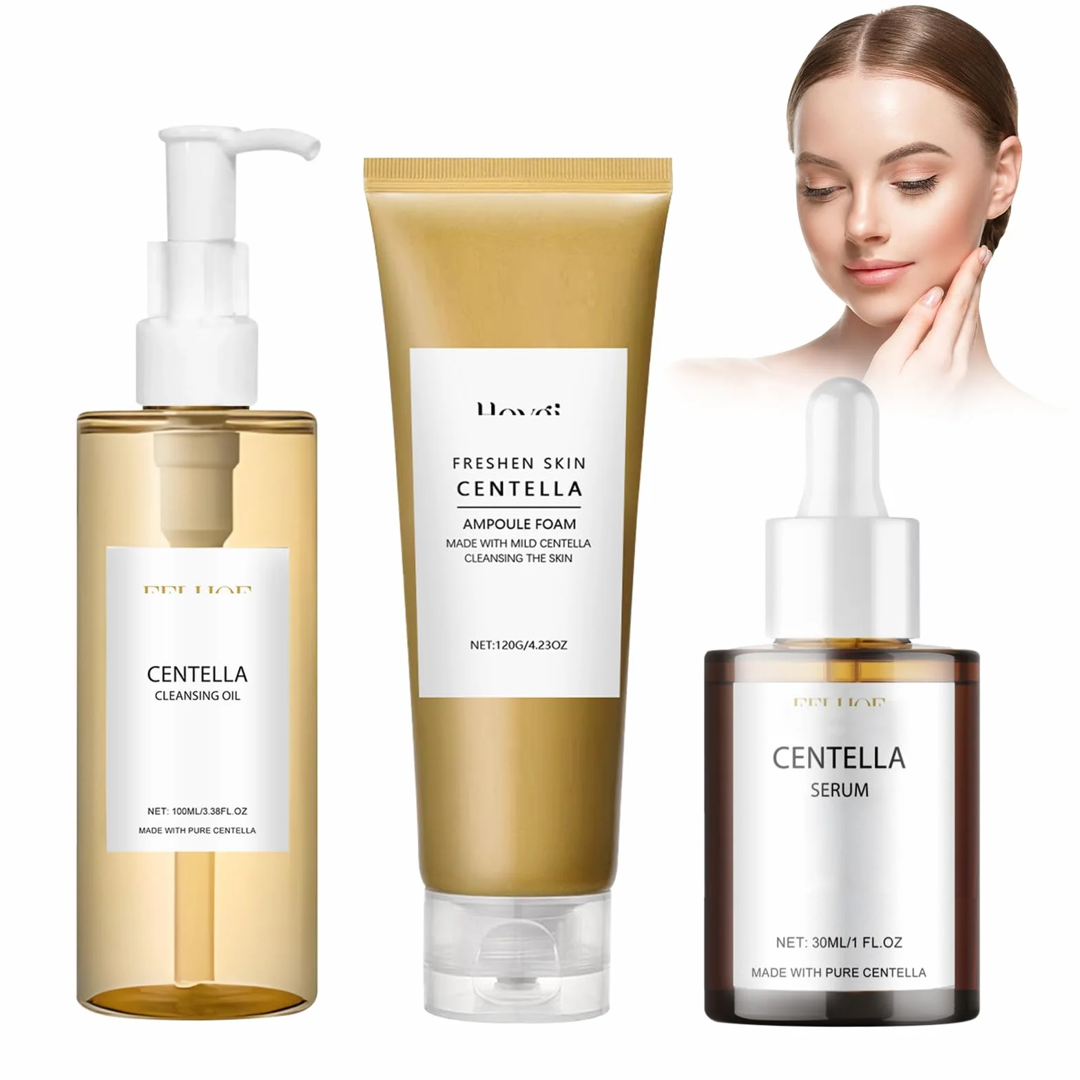3PCS Centella Cleansing Oil + Siero Asiatica + Detergente Viso, Madagascar Centella Skincare Kit, Poremizing Deep Cleansing Foam, Olio Detergente Viso, Specialmente per pelli sensibili