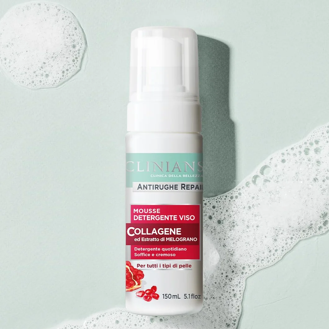 CLINIANS | Mousse Detergente Viso Antirughe Repair, Dermatologicamente Testato, Formula Delicata, Made in Italy, 150 ml