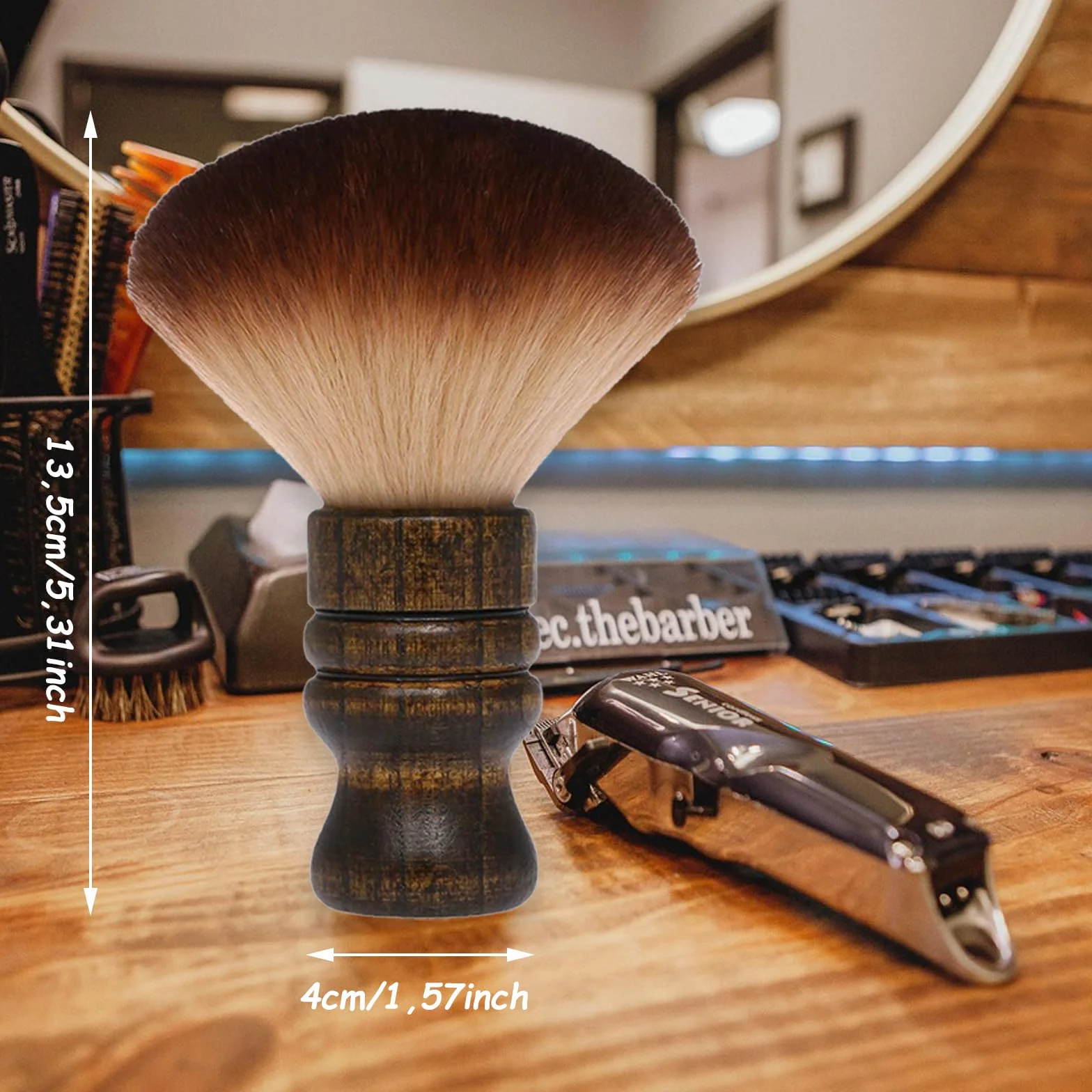 WhaleO Pennello da Barba Spazzola Barbiere per Salone,Pennello Professionale per Talco, Barbiere Collo Spazzola Spazzola Barba per Barber Shop,Spazzola Professionale per Parrucchieri/Barbiere in Legno